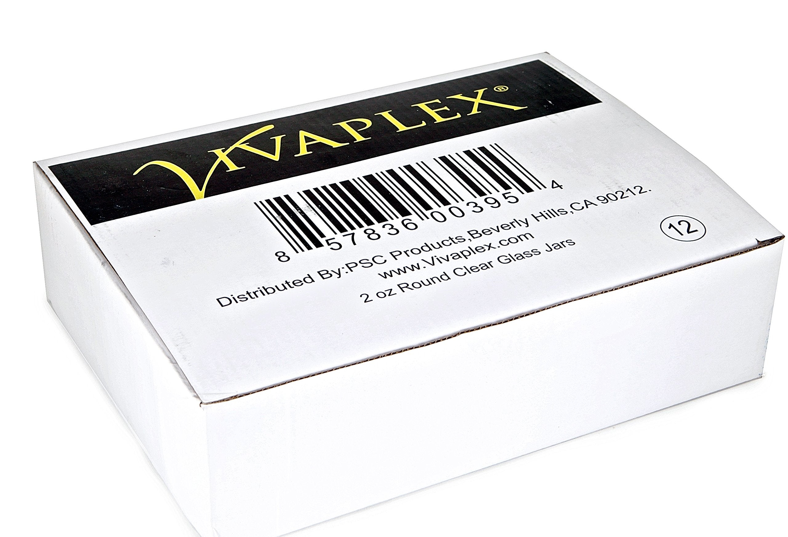 Vivaplex, 12, Clear, 2 Oz, Round Glass Jars, With Inner Liners And Black Lids