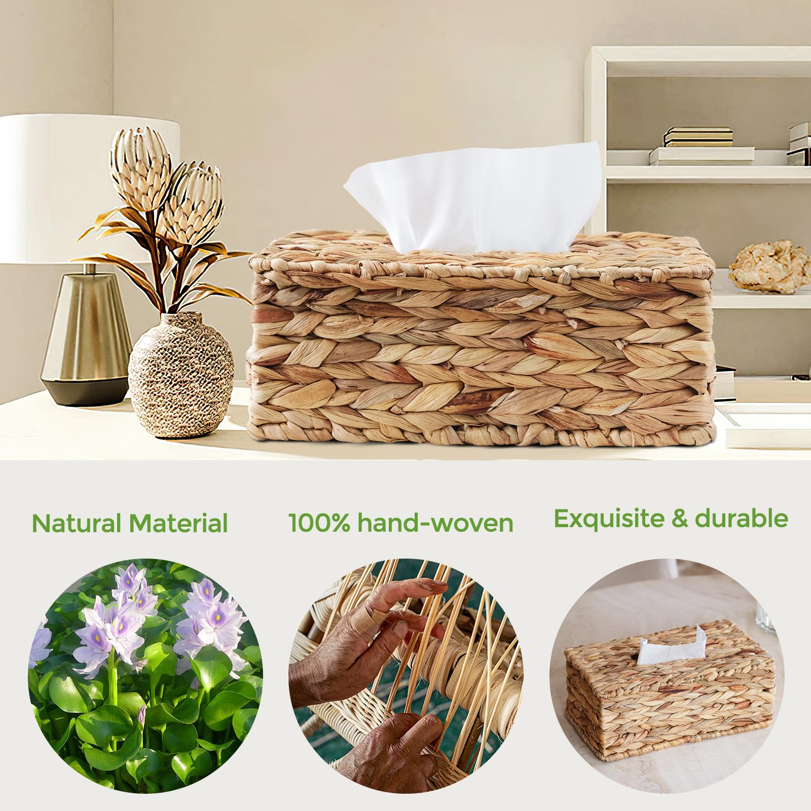 Rectangular Natural Rattan Tissue Box Cover, Hand Woven Wicker Holder For Facial Tissues, Wicker Tissue Holder Ideal For Bathroo