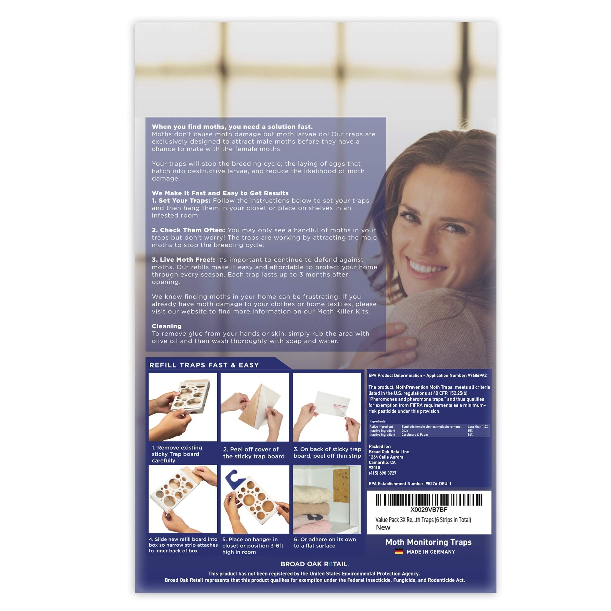 Clothes Moth Trap Replacement Strips (6 Strips In Total) - Refills For Mothprevention Moth Traps - For Closets & Clothing