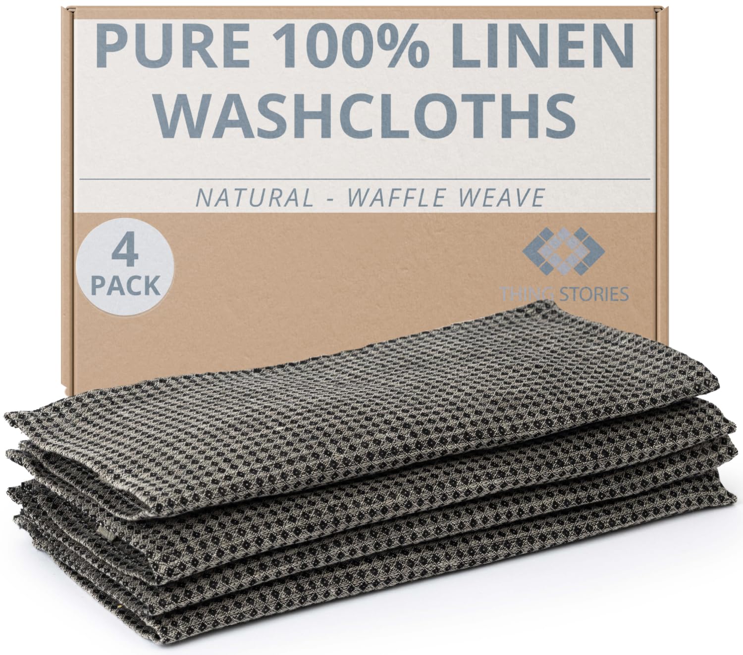 100% Linen Face Cloths For Washing Face - 4-Pack 10X10-Inch Reusable Wash Clothes For Your Face - Make Up Removers Wash Cloth -