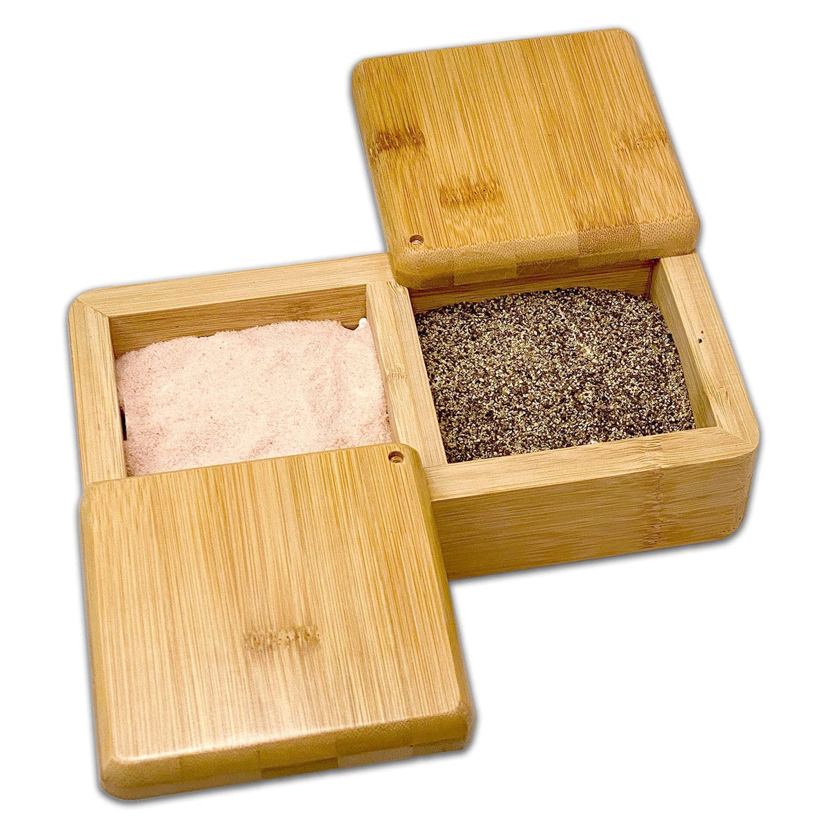 Bam & Boo - Natural Bamboo Multi-Purpose Storage Box W. Swivel Lid (2-Compartments) - For Salt, Sugar, Spices, Herbs Or Office S