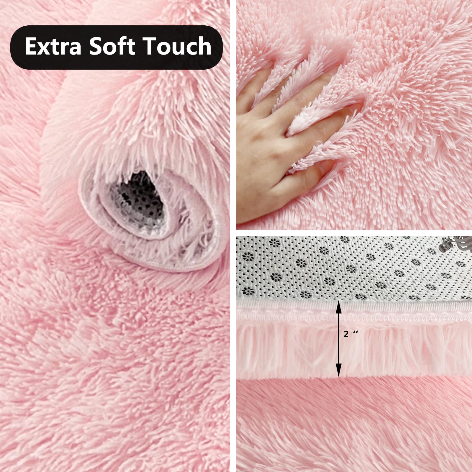 Concus-T Pink Bath Mat Bath Rug Shaggy Girls Bathroom Rug Tie Dye Girls Gift Chic Faux Fur Plush Area Rug For Bedroom Fluffy Doo