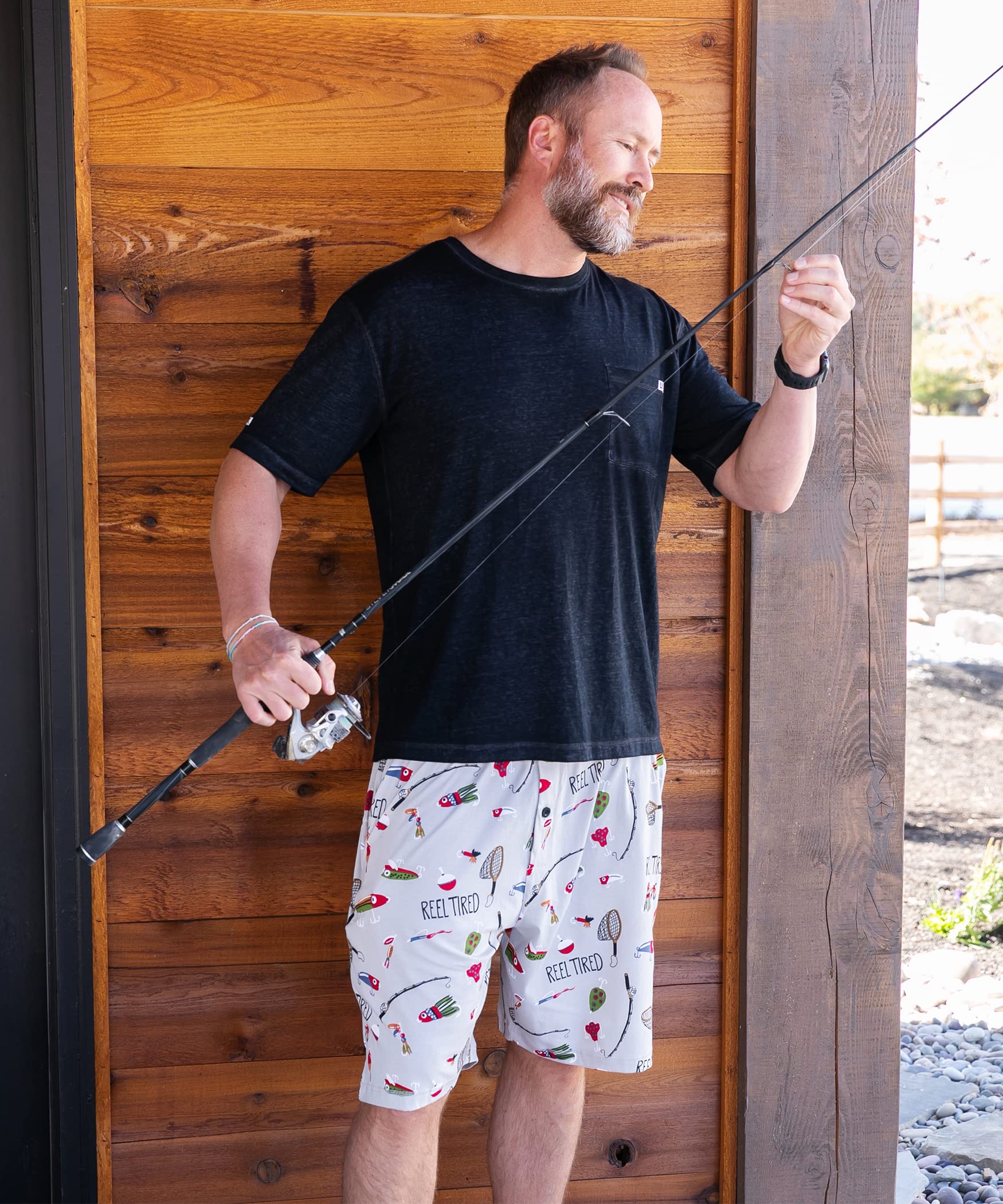 Lazy One Pajama Shorts For Men, Mens Pajama Bottoms, Sleepwear (Reel Tired, X-Large)