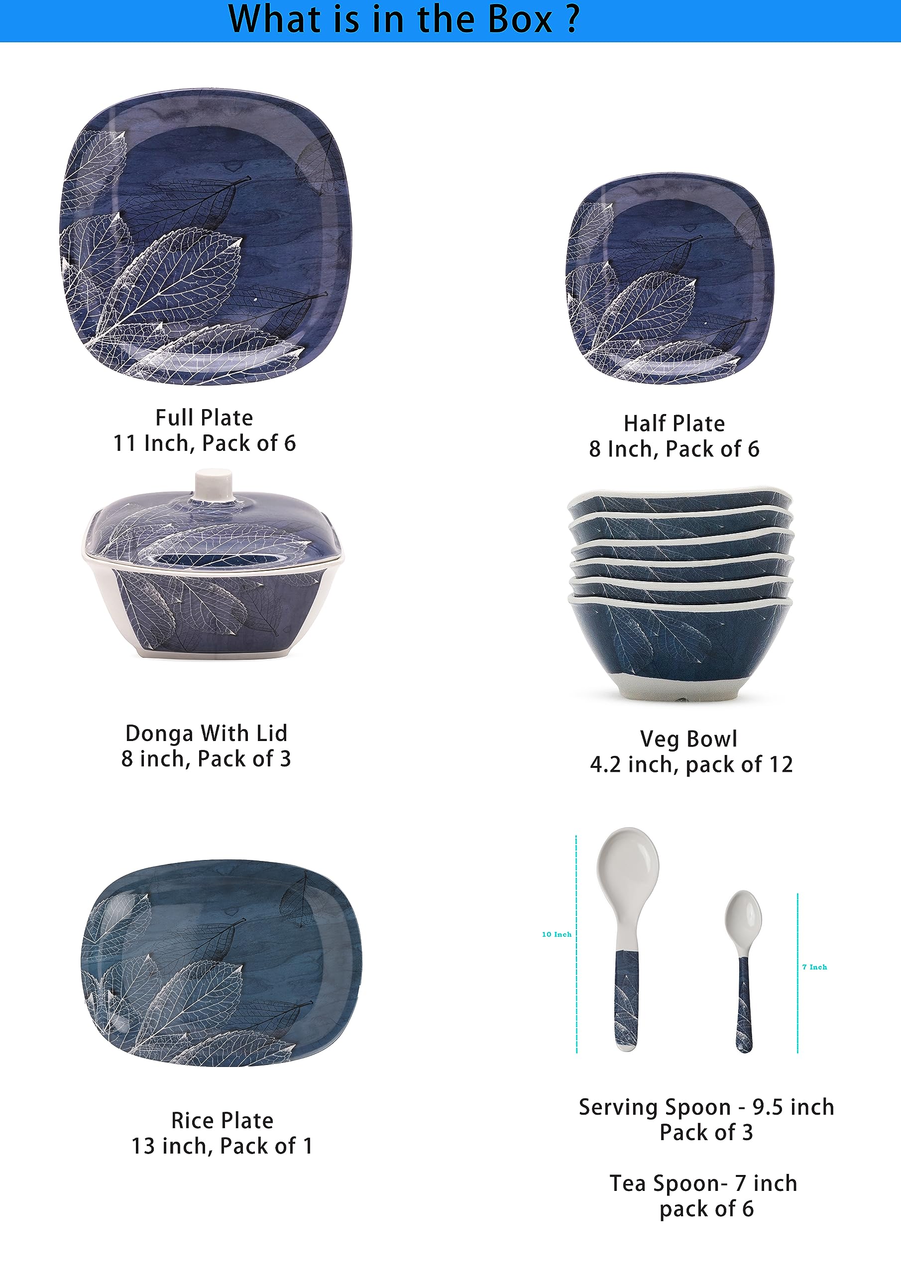 Bataniya Melamine Dinner Set - Set Of 40, Blue