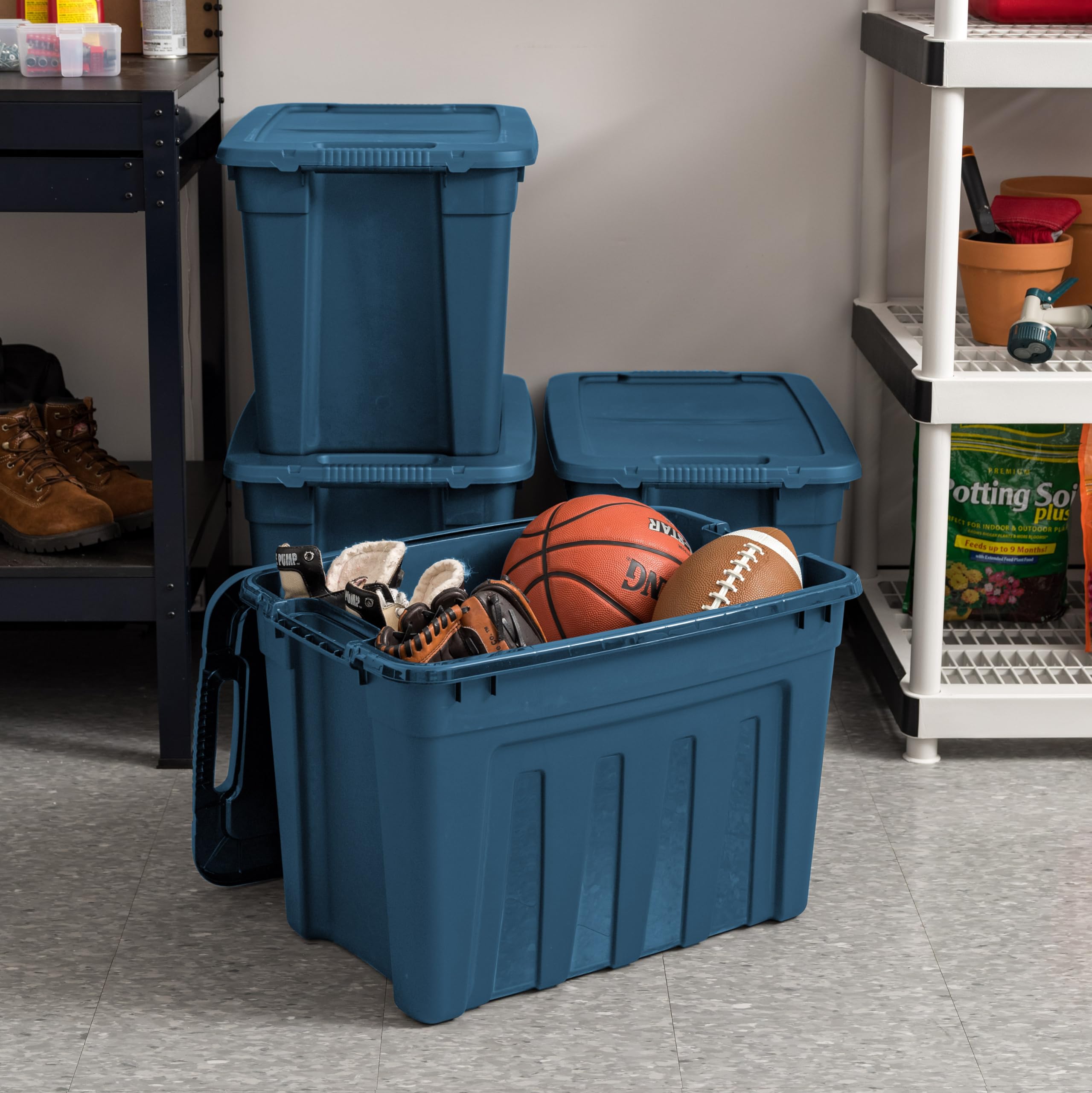 Iris Usa 20 Gallon Eco-Friendly Heavy Duty Totes For Storage With Easy-Grip Handles, 4 Pack - Made In Usa, Storage Bins With Lid