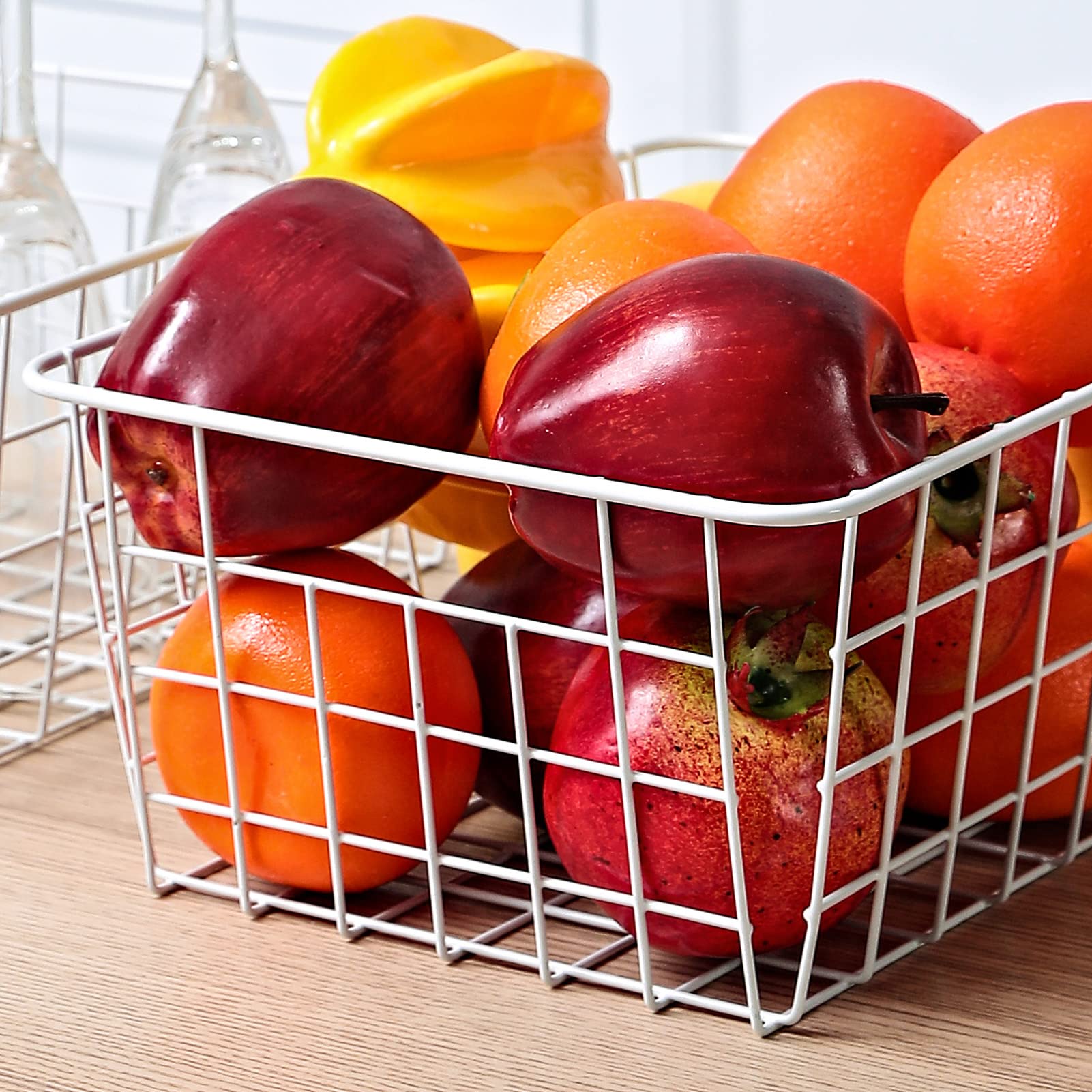 Brightalk 11" Upright Freezer Storage Baskets, Set of 2, White Wire, Metal Organizers for Freezer, Pantry, Bathroom