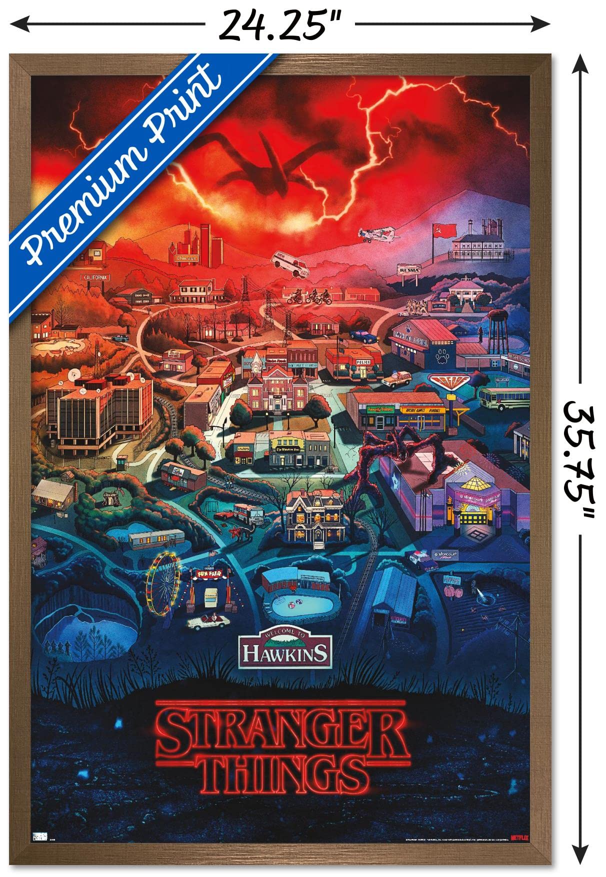 Trends International Netflix Stranger Things: Season 4 - Hawkins, Indiana Wall Poster, 22.375'' X 34'', Bronze Framed Version