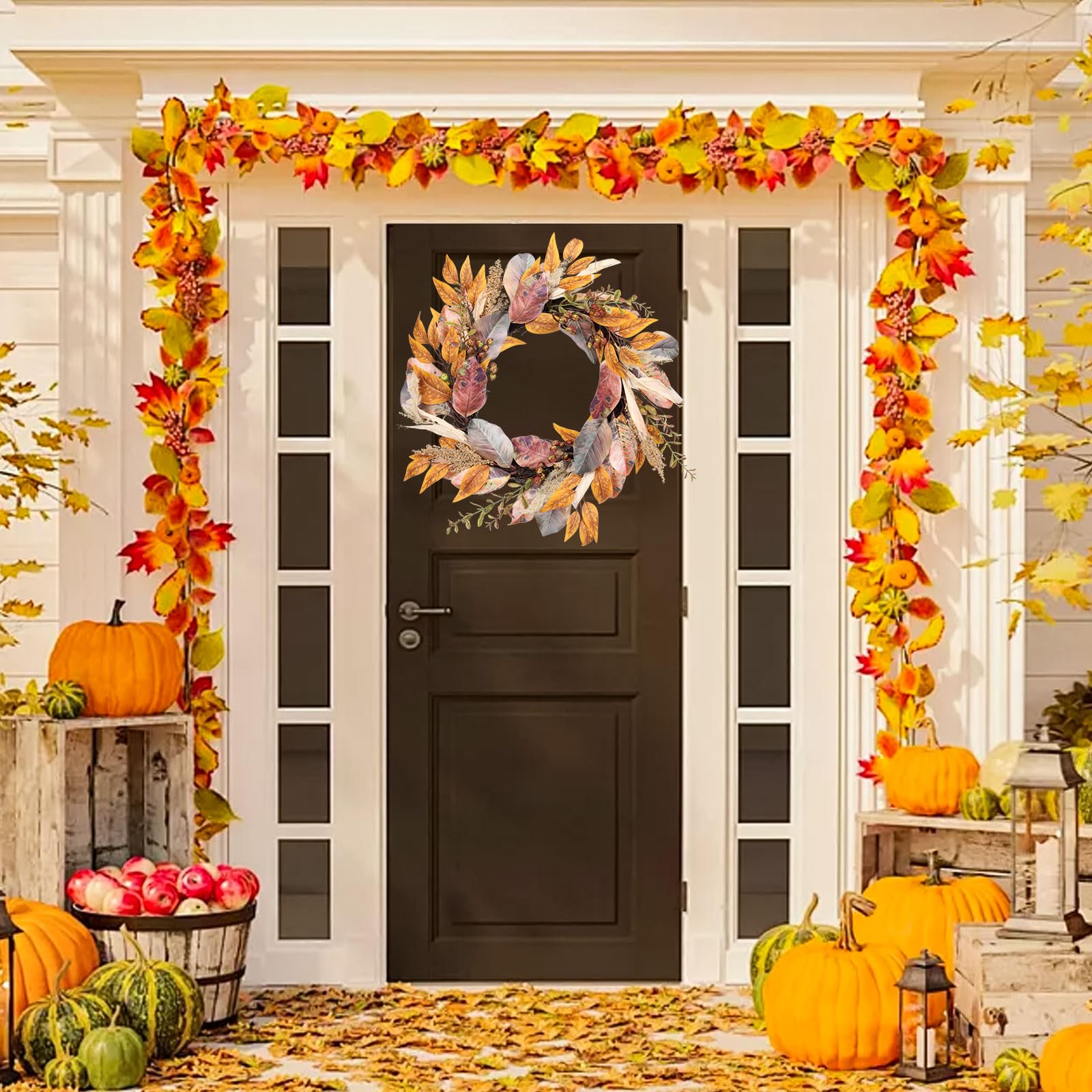 WONDER GARDEN 20 Inch Fall Wreath Autumn Harvest Front Door Wreath with Leaves, Berries for Indoor Outdoor Farmhouse Home Window