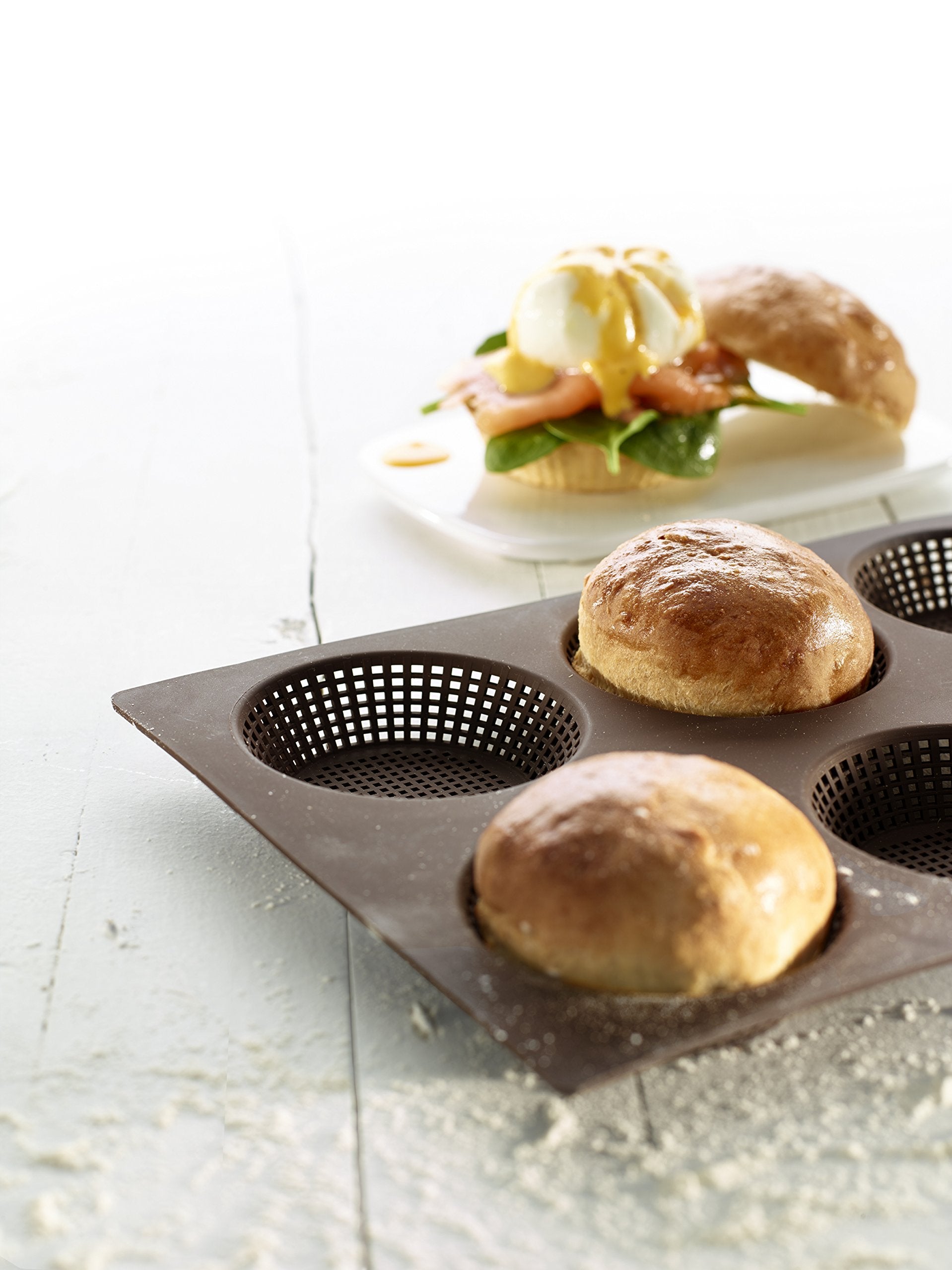 Lekue 6 Cavity Micro Perforated Round Roll Baking Pan, Brown