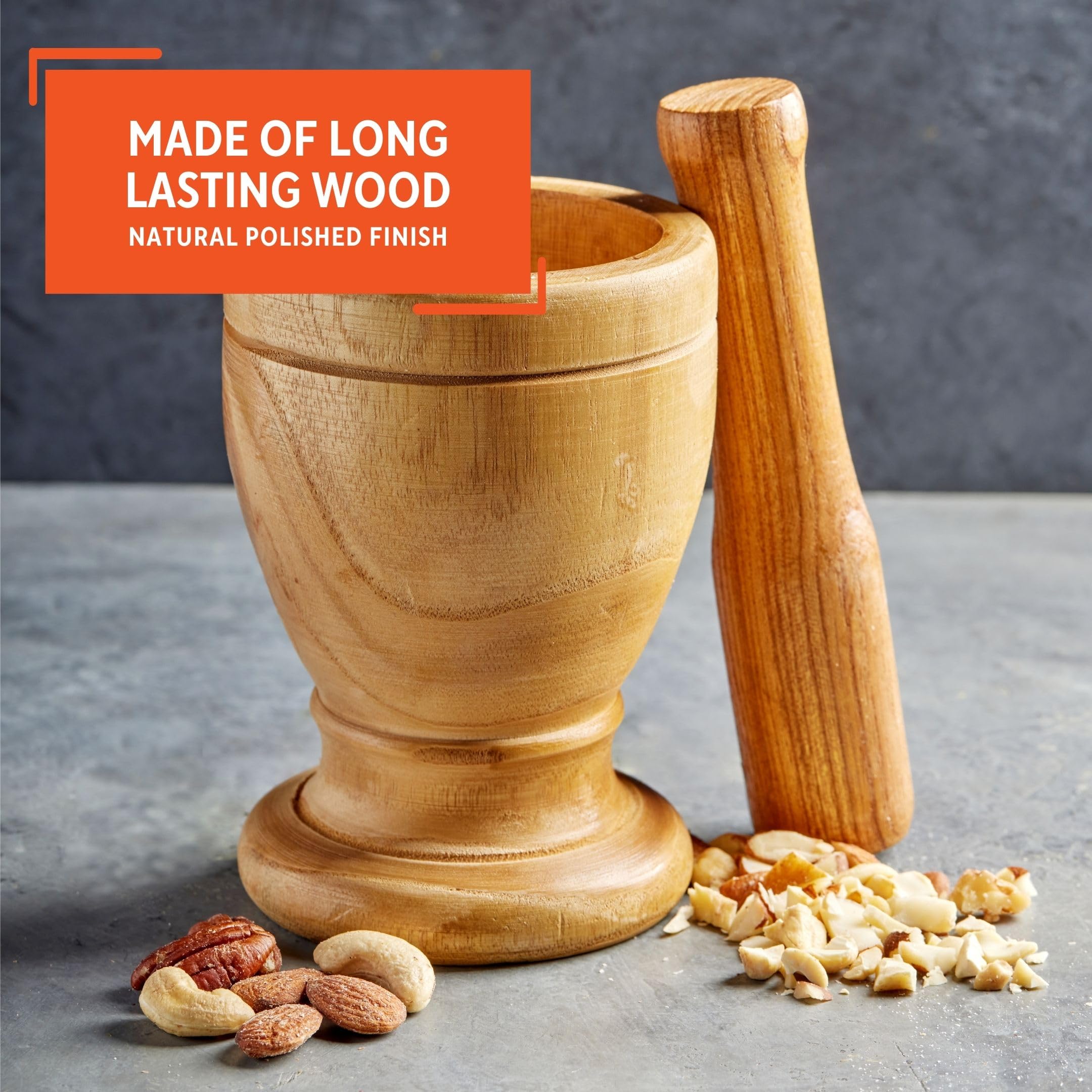 Imusa Small Wood Mortar & Pestle - Tan, Model LIS-003, Ideal for Grinding Spices and Herbs
