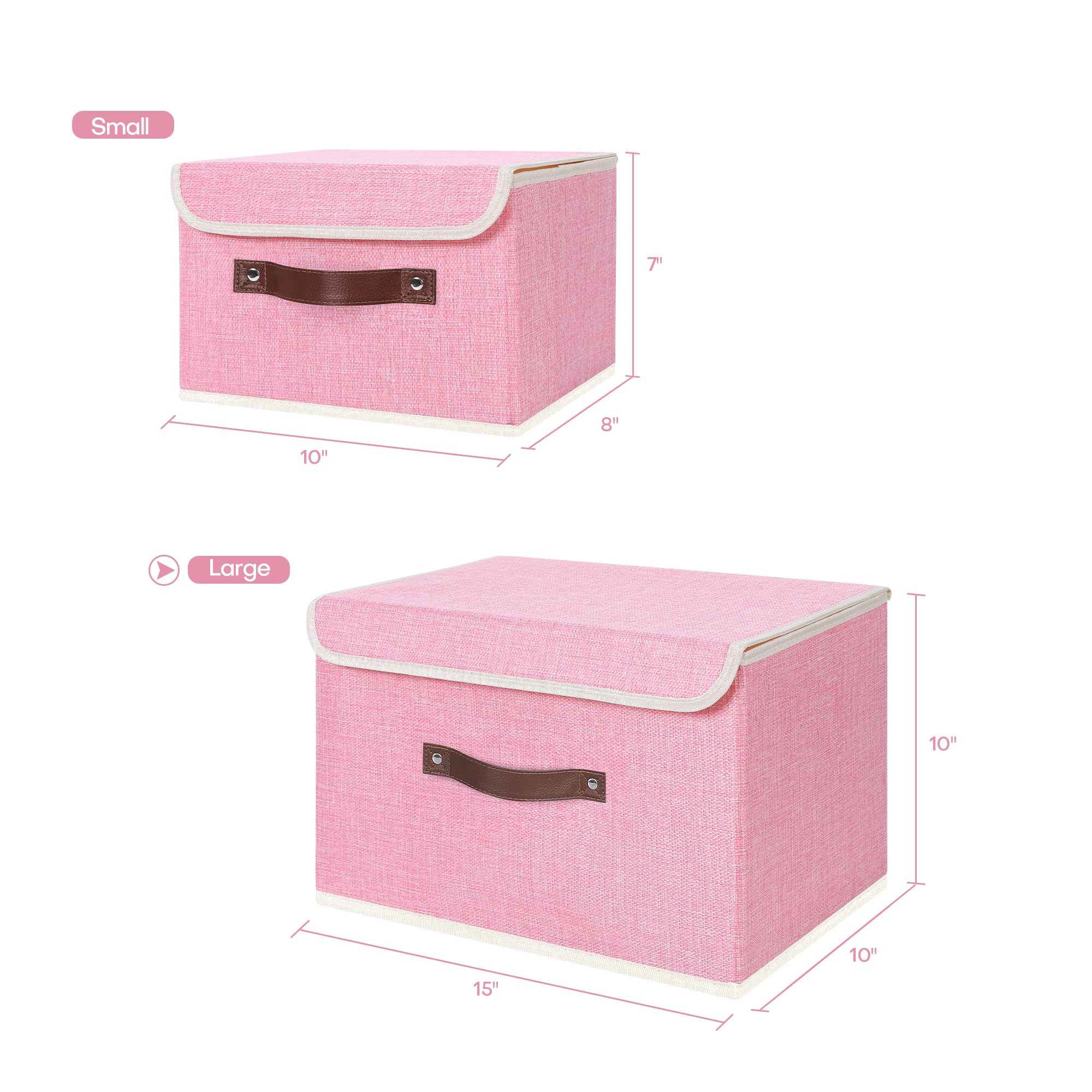 Anminy 2Pcs Storage Bins With Lid Pu Leather Handles Storage Boxes Pp Plastic Board Decorative Foldable Lidded Cotton Linen Fabr