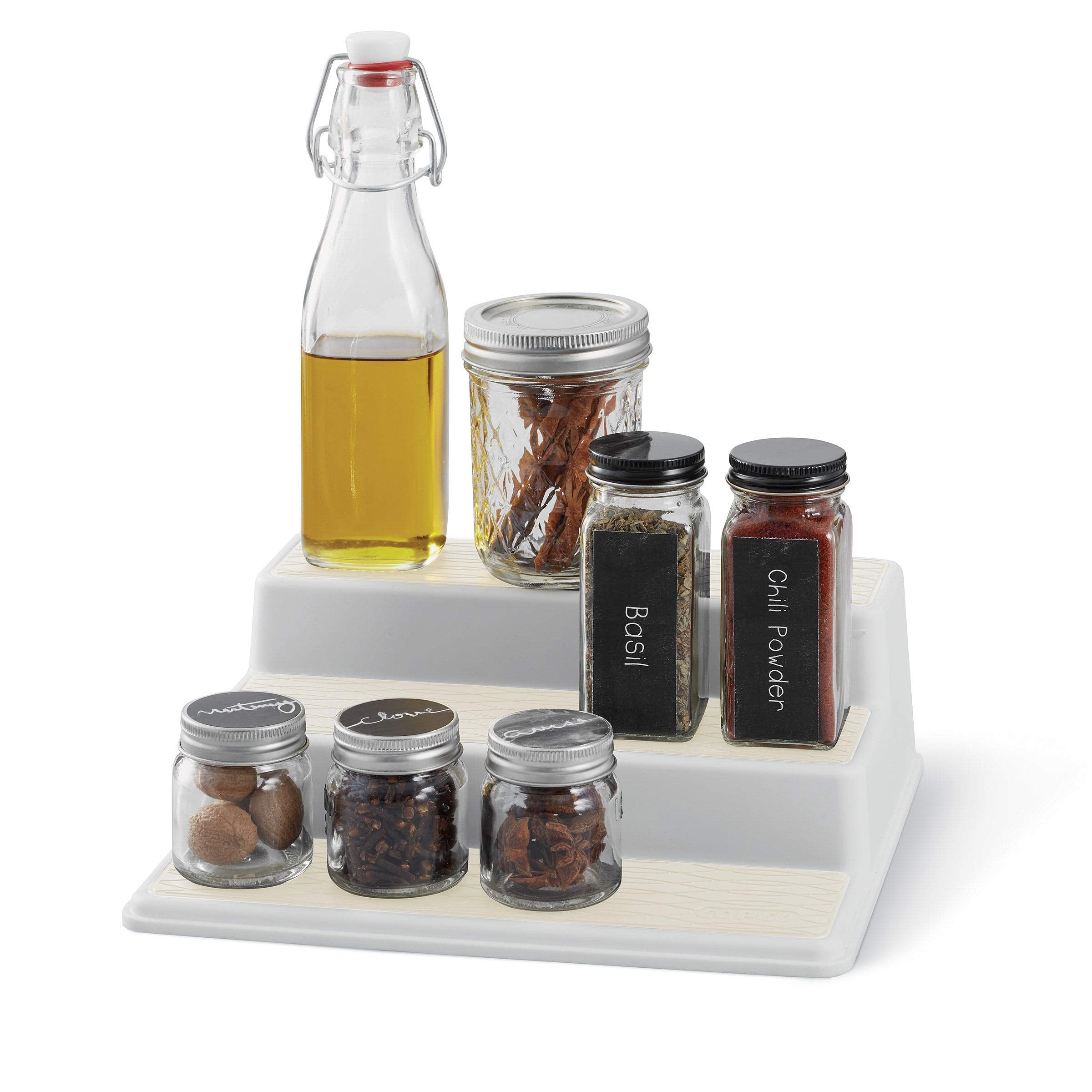 Copco Basics 3-Tier Spice Pantry Kitchen Cabinet Organizer, 10-Inch, Cream