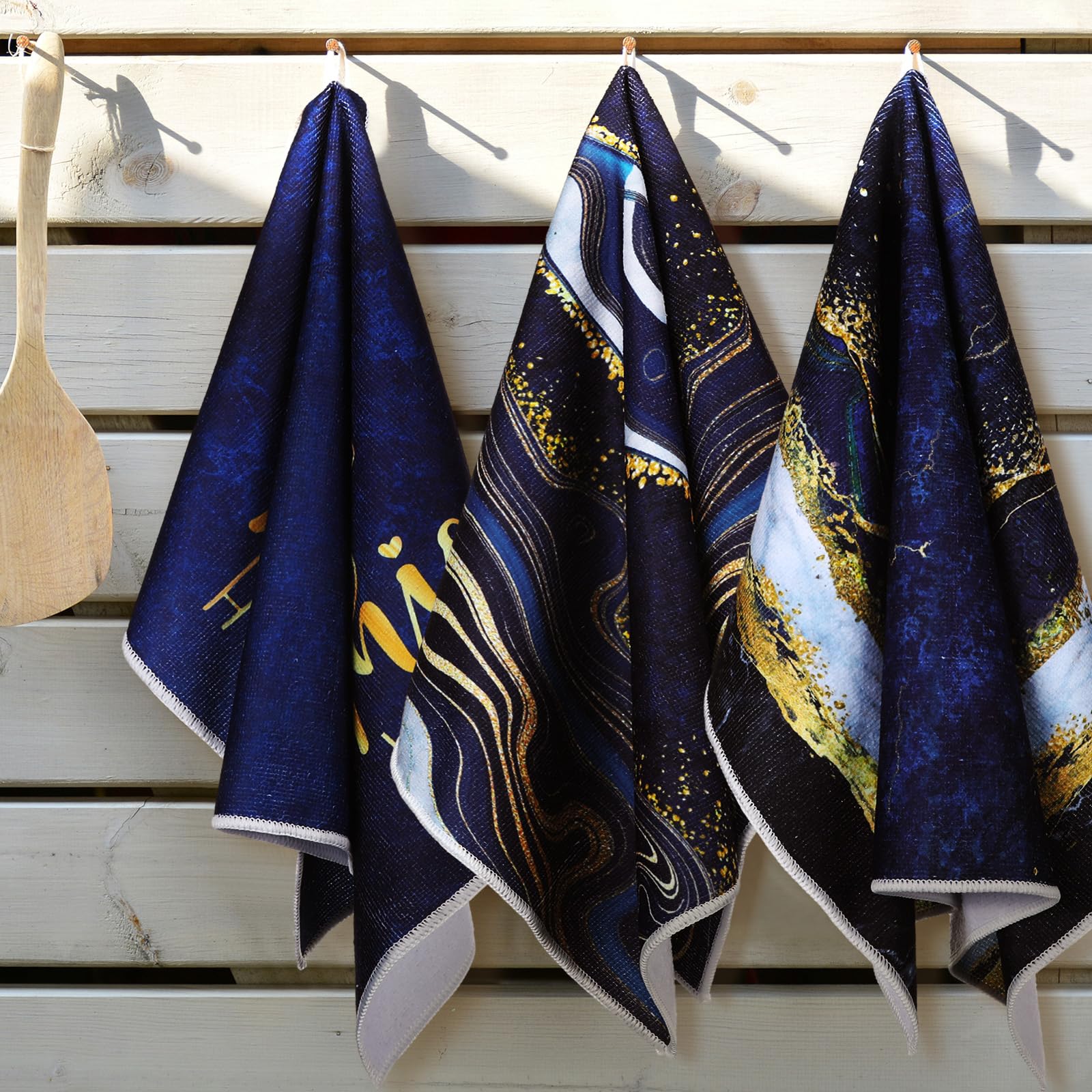 Bencailor 6 Pcs Halloween Skull Kitchen Towels Turquoise Navy Dish Towels Blue Gold Marble Tea Towels Gothic Skeleton Chef Hand