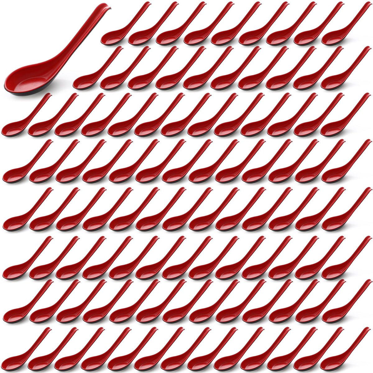Hushee 100 Pcs Asian Chinese Soup Spoons 6.3 Inches Japanese Korean Soup Spoons Miso Soup Spoons Red And Black Spoons Bulk With