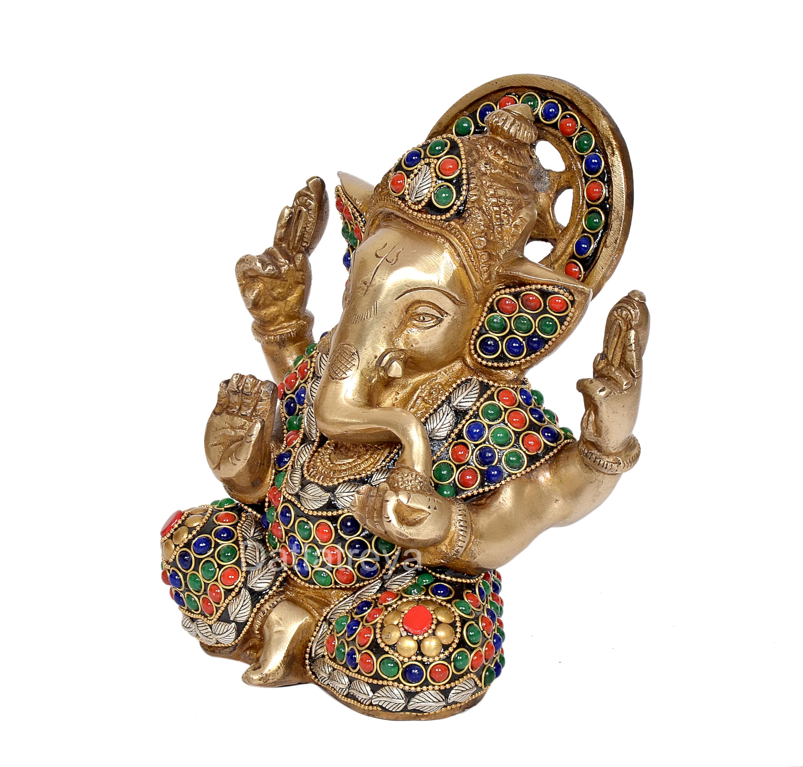 Dattatreya Brass Ganesh Statue Handcrafted Lord Ganesha Idol For Home Decor And Pooja - Hindu God Ganapati Figurine (Height 6.5