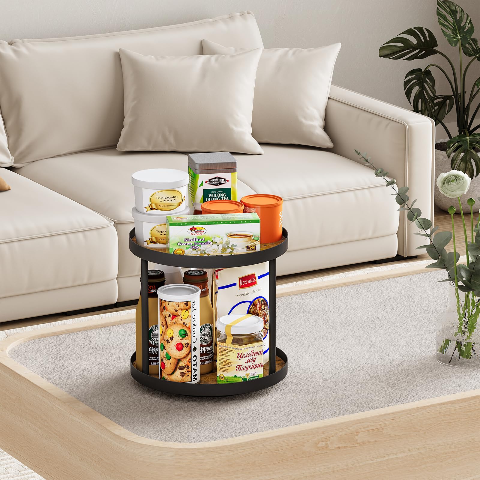 Giikin 2 Tier Lazy Susan Organizer, 2 Tier Spice Turntable Organizer, Circle Rotating Lazy Susan Turntable For Kitchen Counterto