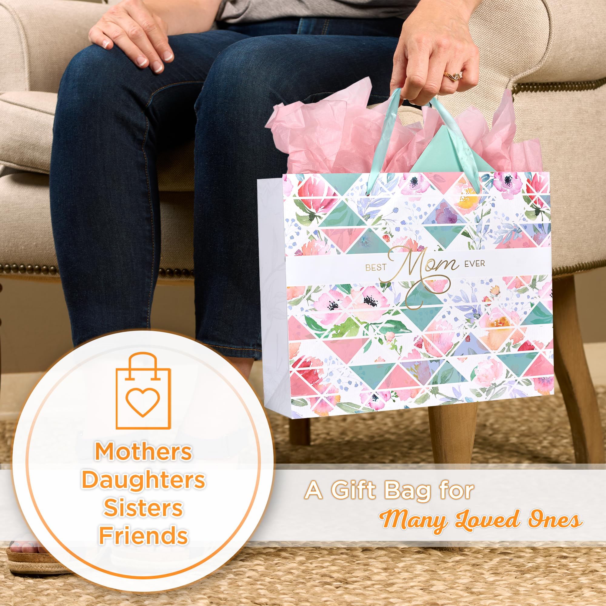 Christian Art Gifts Large Landscape Gift Bag For Women Wscripture Greeting Card  Tissue Paper Set: Best Mom Ever - Wrapping Esse
