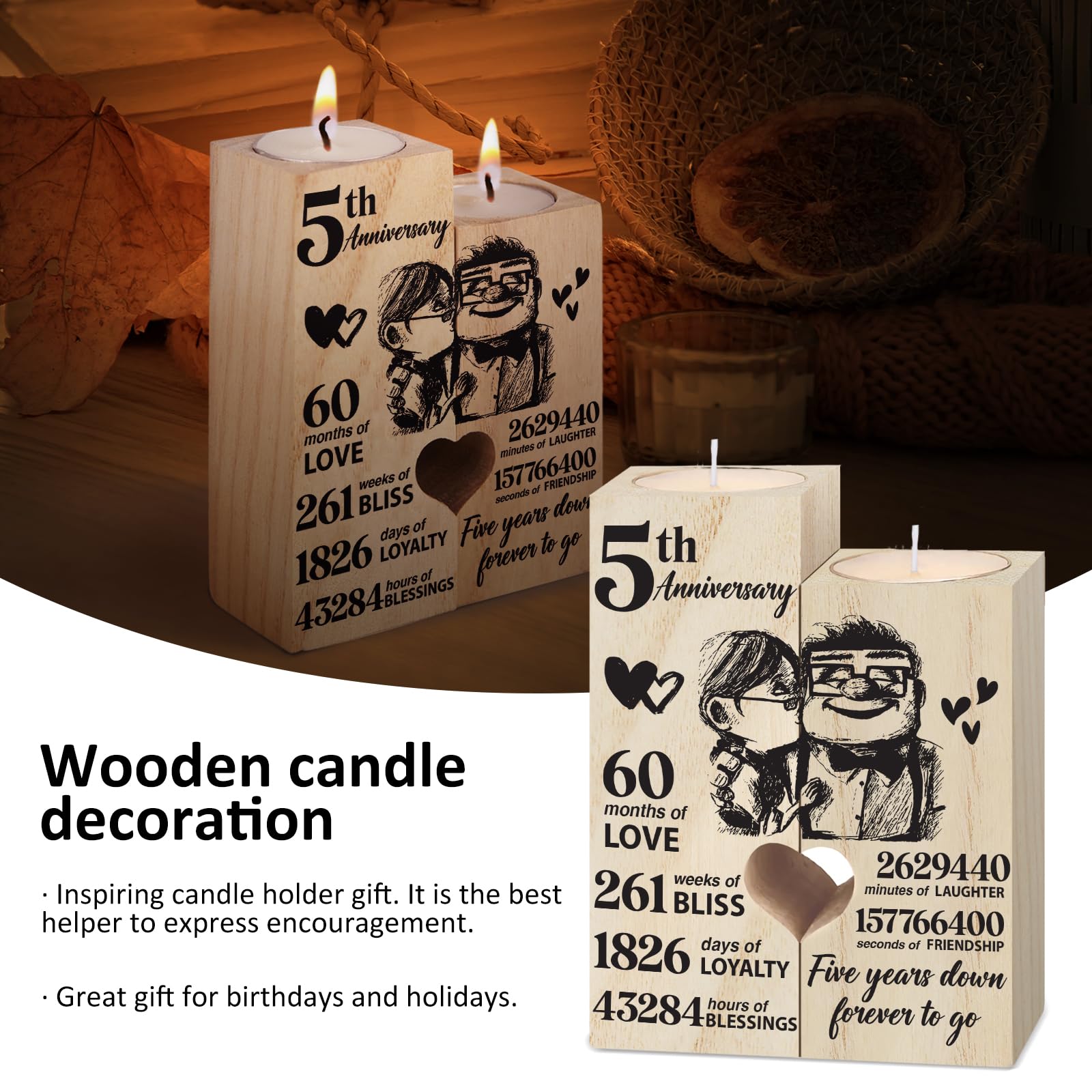 5th Anniversary Wedding Gifts for Wife, Husband, Couples Gift Candlestick, Cotton 5th Wedding Anniversary Presents for Her, Him,