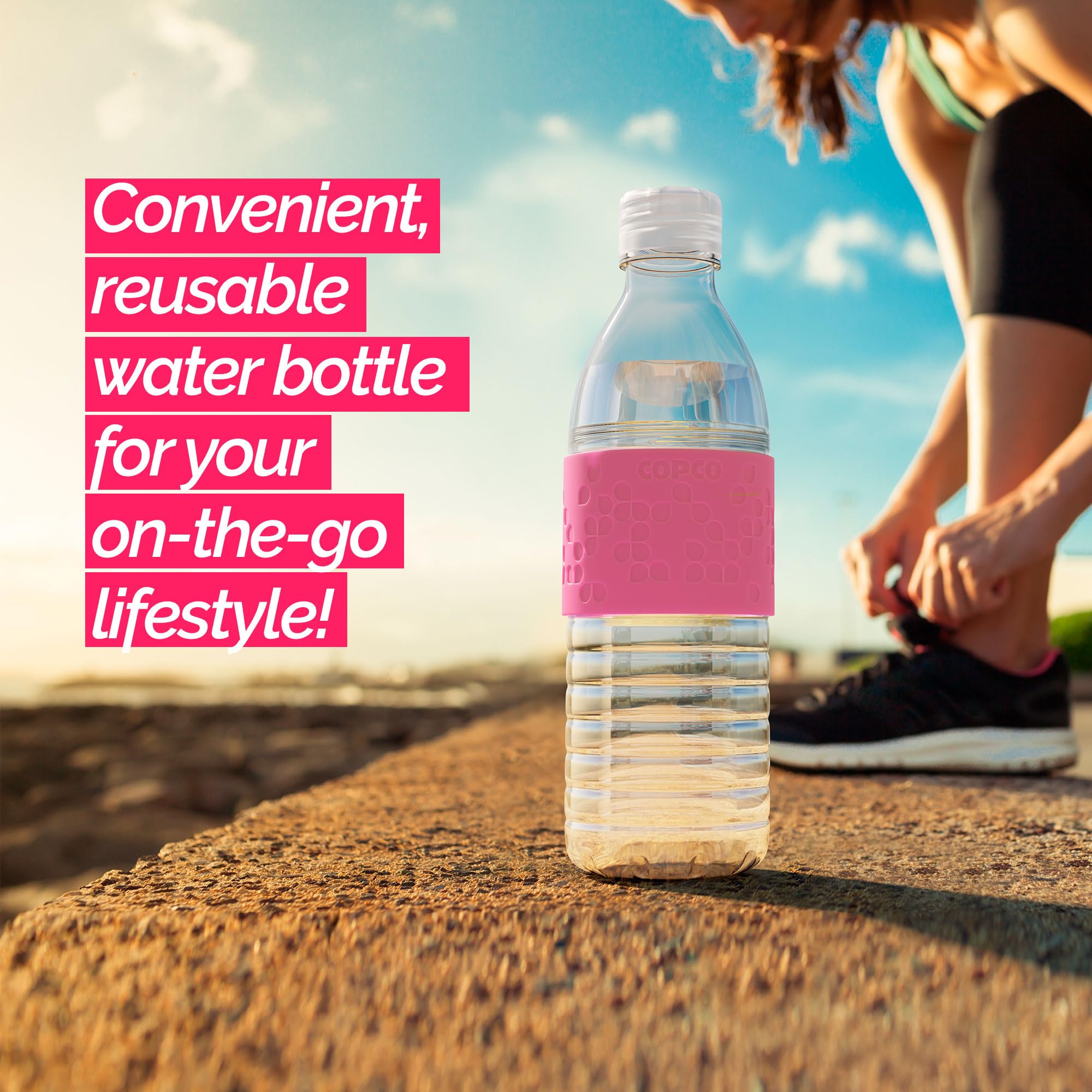 Copco Hydra Reusable Tritan Water Bottle With Spill Resistant Lid And Non-Slip Sleeve, 16.9-Ounce, Pink
