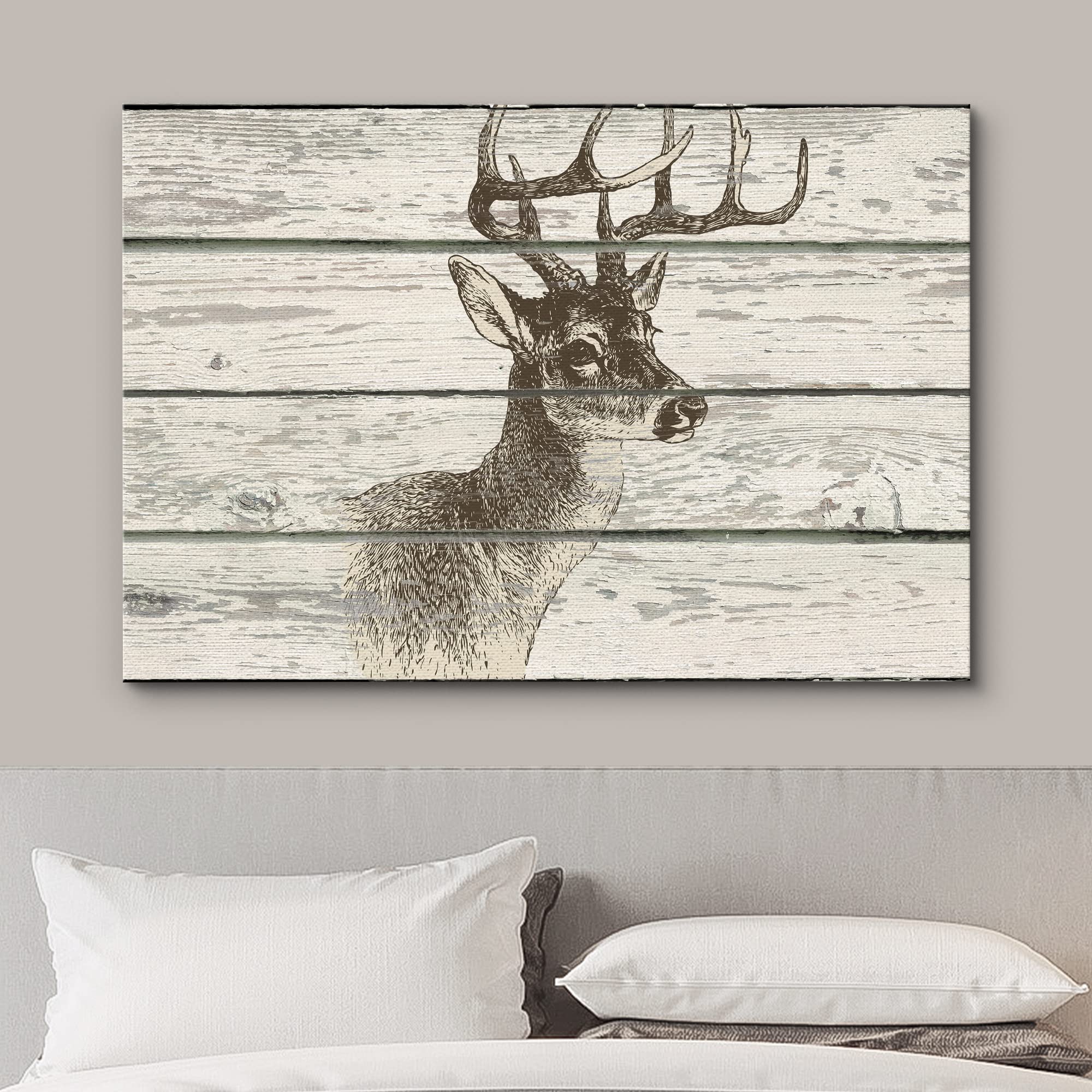 Wall26 - Illustration Of A Deer'S Upper Body On A Rustic Wooden Background - Canvas Art Home Art - 16X24 Inches