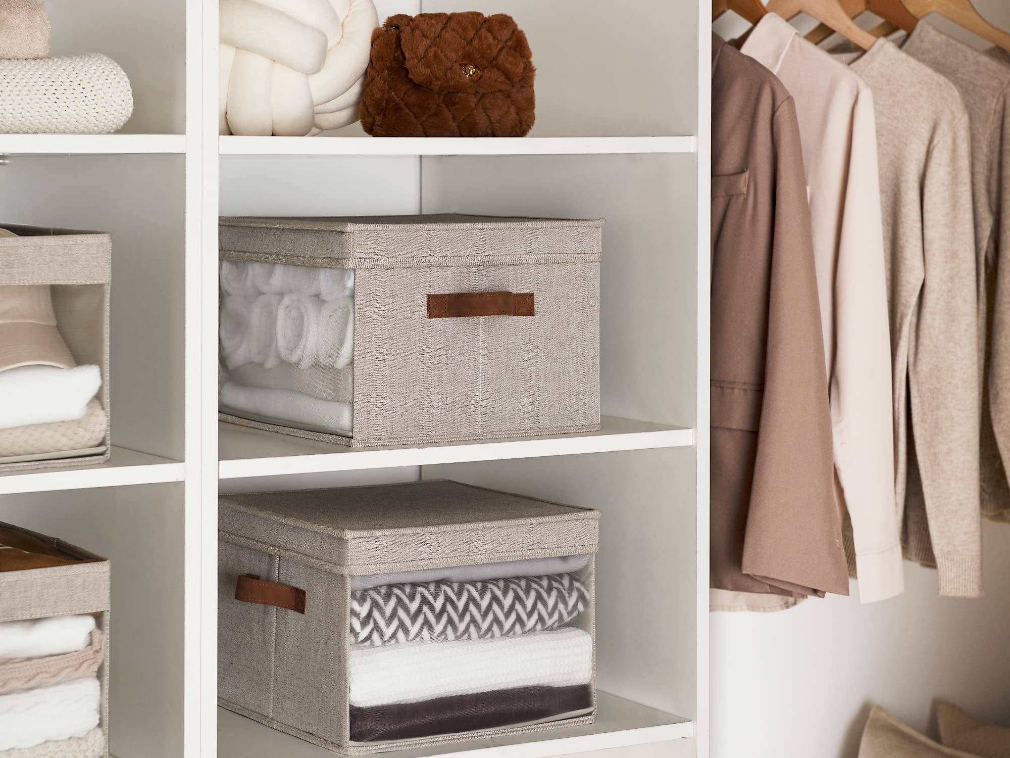 Storageworks Storage Bins With Lids And Clear Window, Storage Basket For Shelves, Fabric Closet Containers And Organizers, Brown