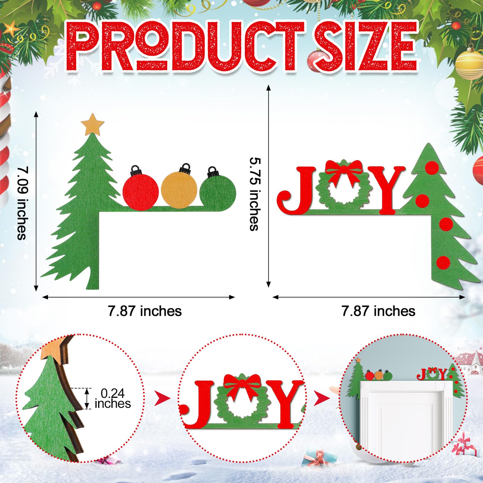 Briwooody 2 Pcs Christmas Door Topper Funny Joy Tree Door Frame Corner Sign Decor Home Wooden Christmas Cabinet Knob Covers Part