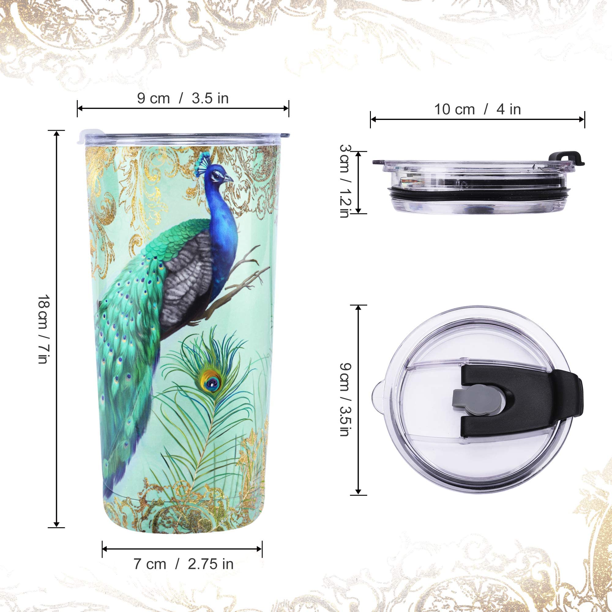 Nymphfable 20Oz Peacock Mug Tumbler With Straw And Lid Stainless Steel Insulated Travel Mug Double Wall