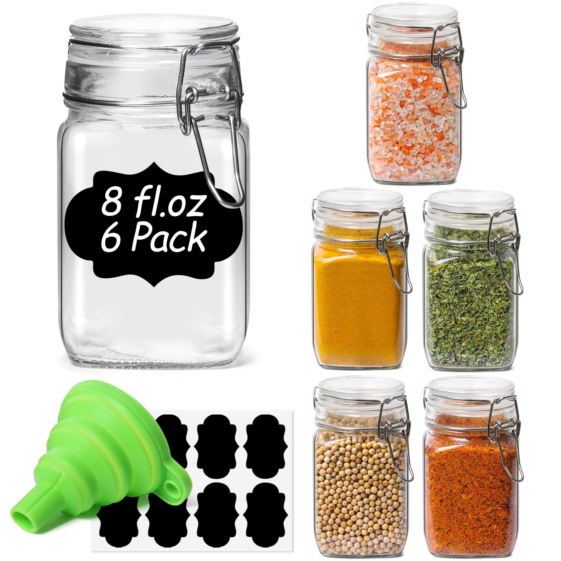 ComSaf Small Glass Jars with Airtight Lid Set of 6, Spice Jars 8 oz, Mason Jars 8 oz, Small Canning Jar, 8oz Jars with Lids for 