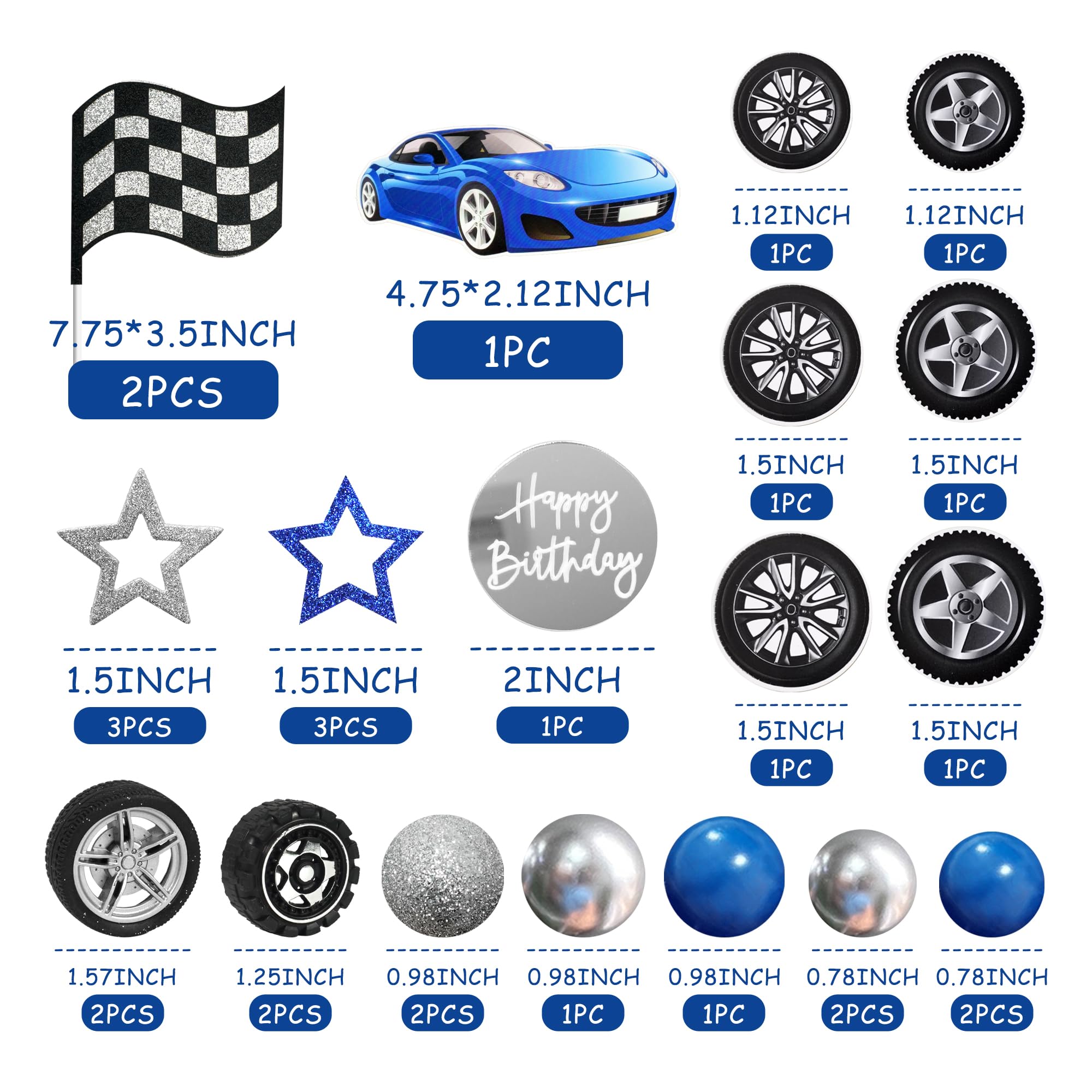 28 Pcs Blue Racing Wheel Cake Topper Tyre Cake Decorations For Man Boy Kid Birthday Party Racing Theme Party Race Car Party Favo