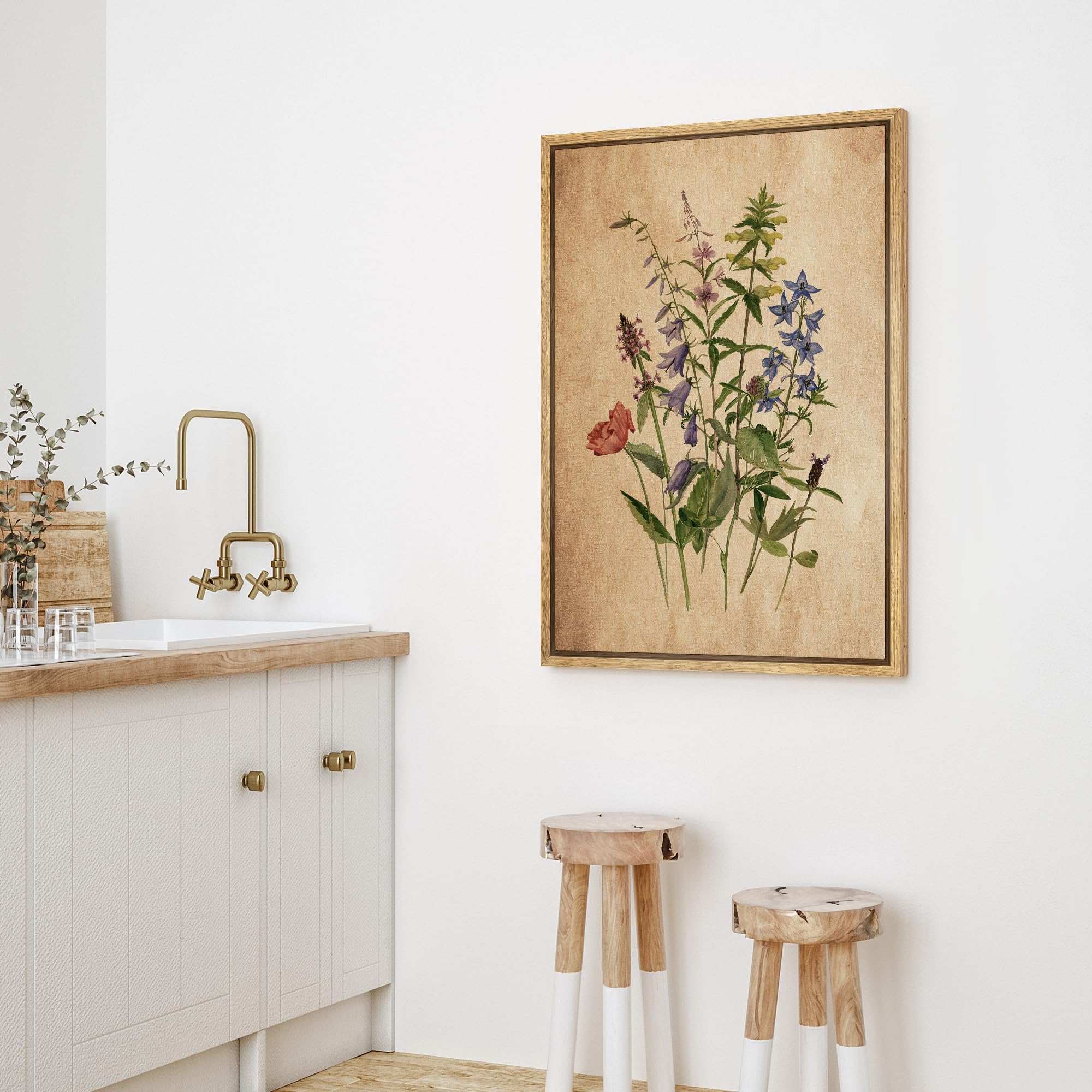 Wall26 Framed Canvas Print Wall Art Retro Antique Wildflower Still Life Nature Wilderness Illustrations Modern Art Botanical Flo