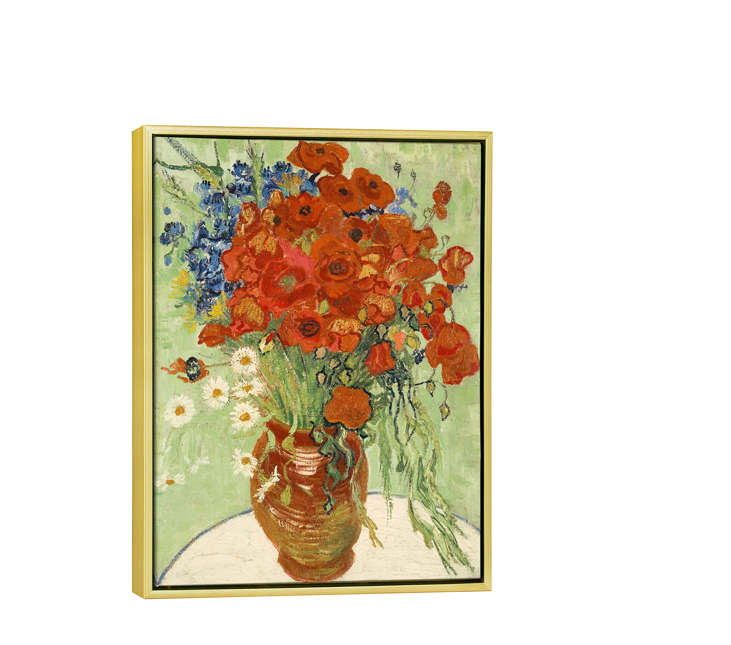 Wieco Art Framed Art Red Poppies And Daisies Canvas Prints Wall Art Of Van Gogh Famous Floral Paintings Reproduction Abstract Hd