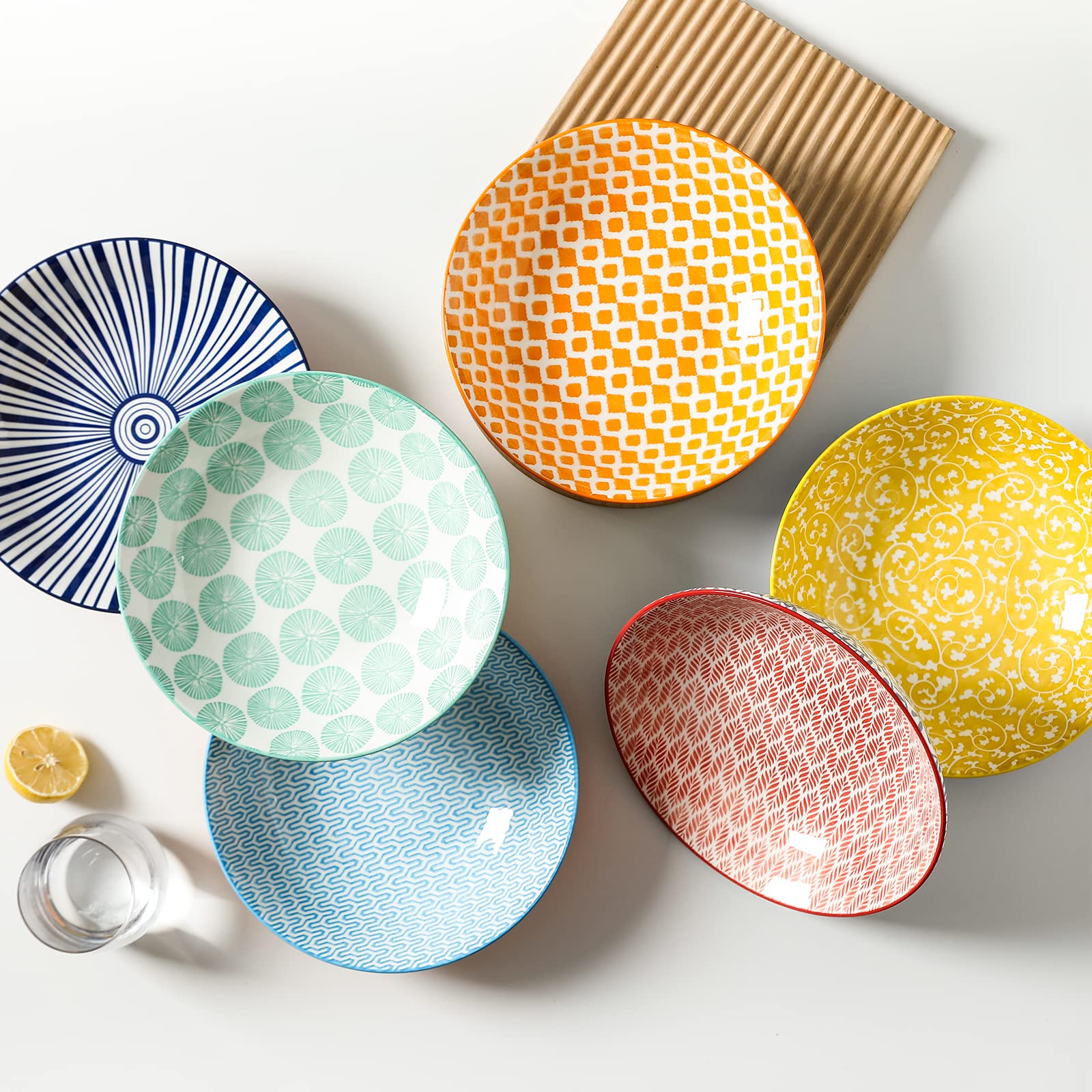 Selamica Ceramic 30Oz Large Pasta Salad Bowls 8 Inch Wide And Shallow Soup Bowls, Stackable, Microwave And Oven Safe, Set Of 6,