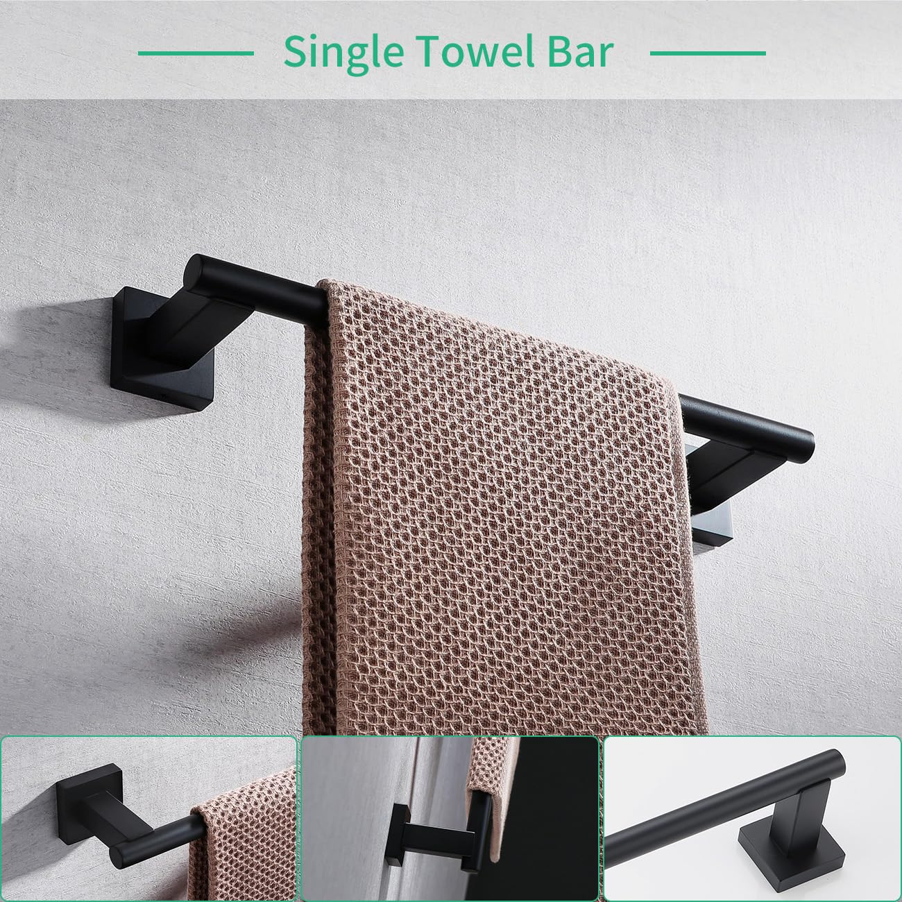 Miyili Matte Black 4-Piece Bathroom Hardware Kit Set Stainless Steel Wall Mount - Includes Double Towel Bar, Hand Towel Rack, To