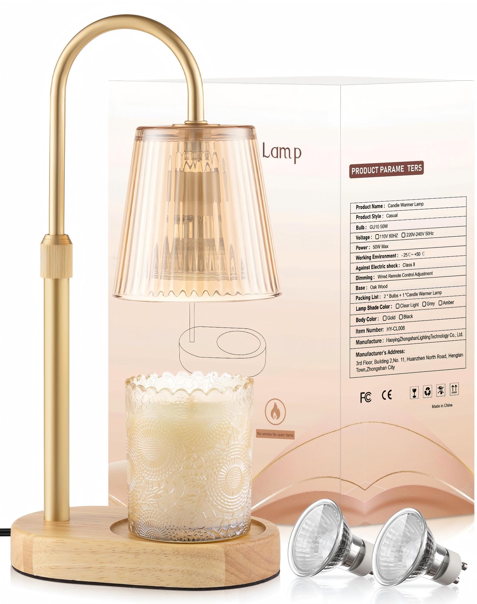 Adjustable Candle Warmer Lamp with Timer - Electric Light Wax Warming Dimmable Flameless Top Melter Heater Melting Heating Heigh