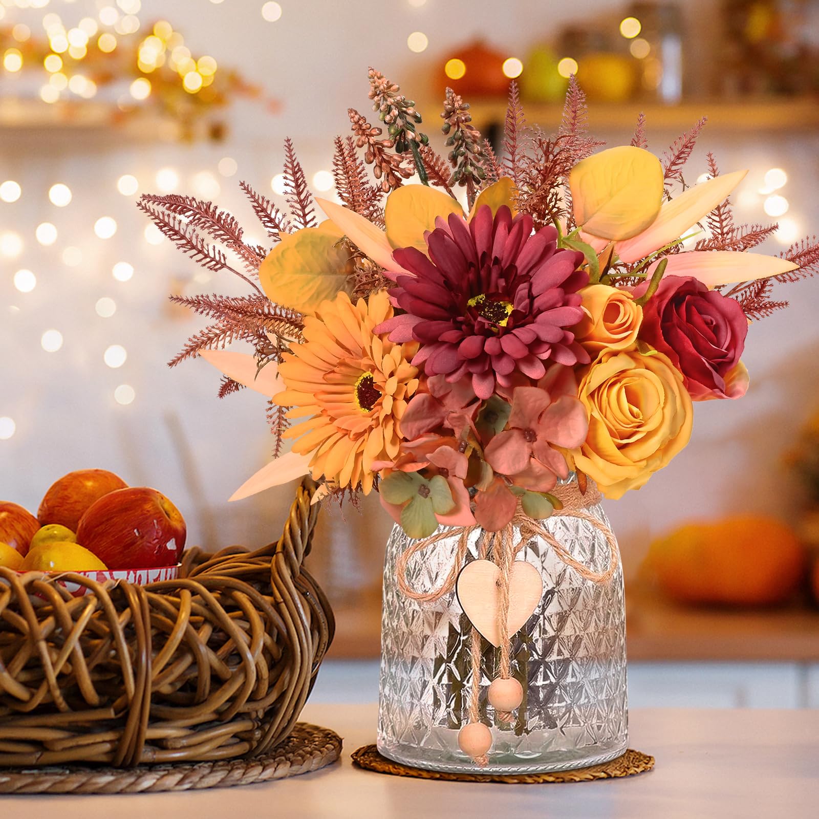 MARTINE MALL Artificial Dahlia Flowers with Vase, Silk Fall Flowers in Vase - Fall Decor for Home Centerpieces, Thanksgiving Par