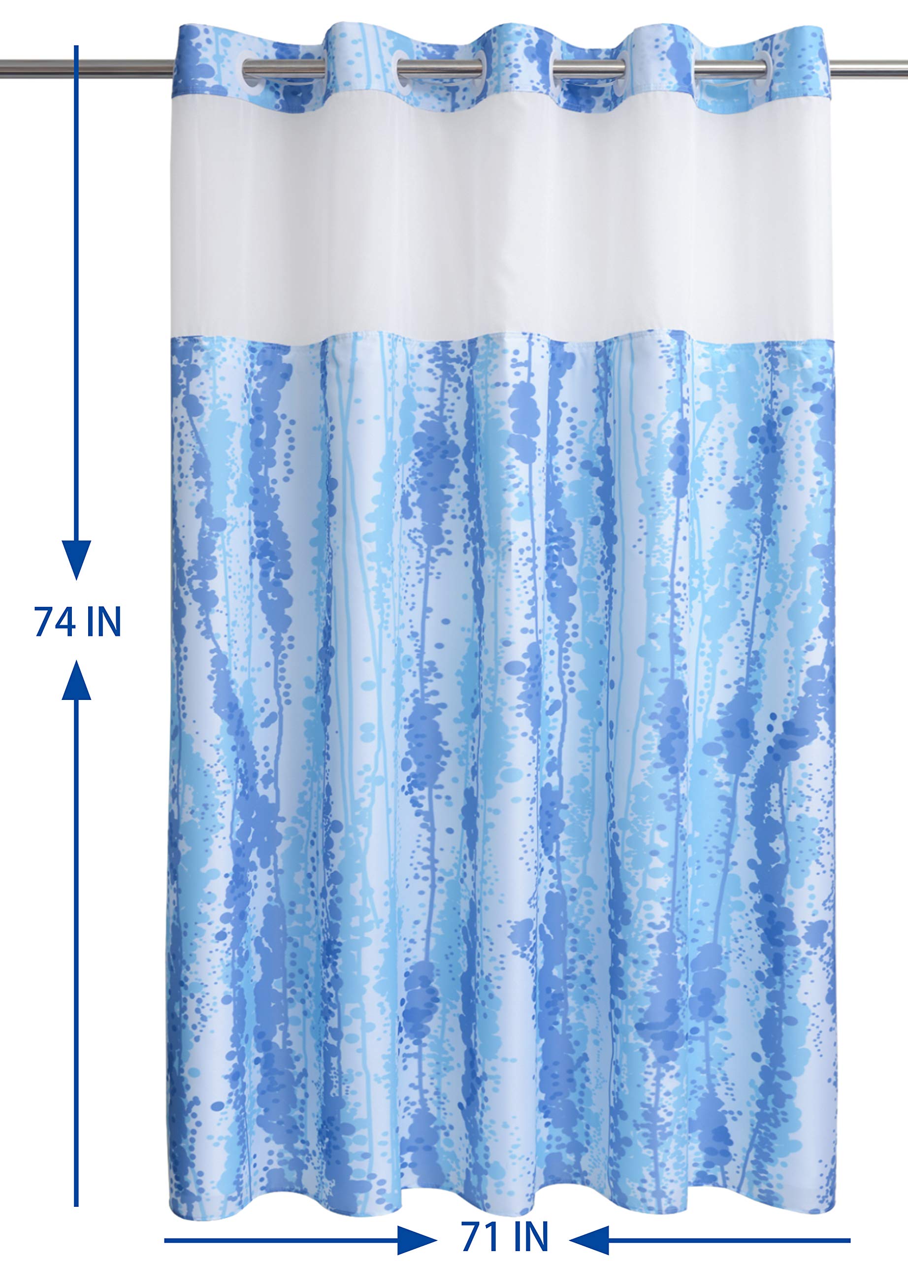 Conbo Mio Hotel Style Shower Curtain for Bathroom with Snap in Liner Water Repellent Machine Washable Shower Curtain (Rendering-Blue  71'' (W) x 74''(H)