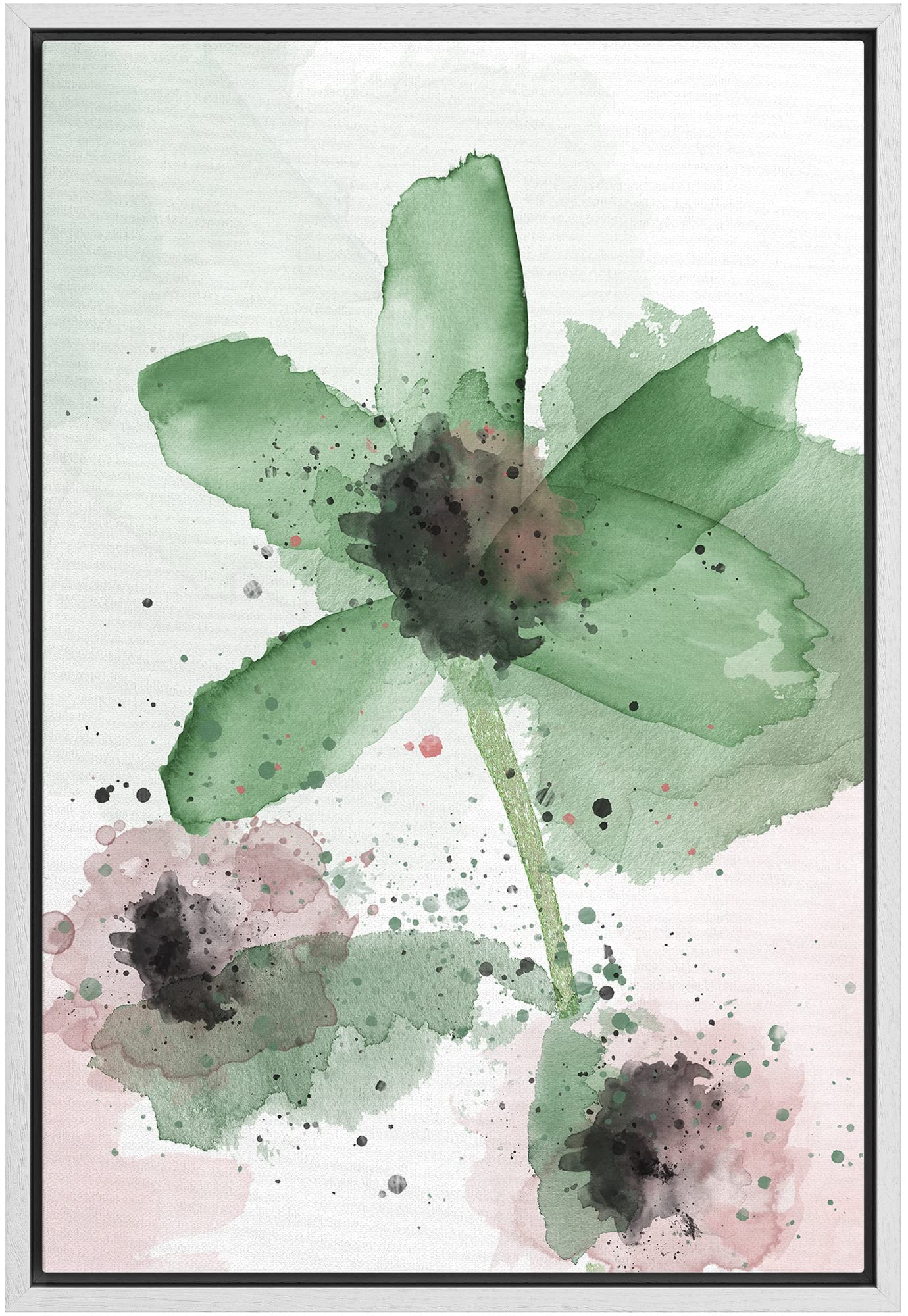 Wall26 Framed Canvas Print Wall Art Watercolor Explosion Green & Red Daisies Floral Botanical Illustrations Minimalism Glam Mult