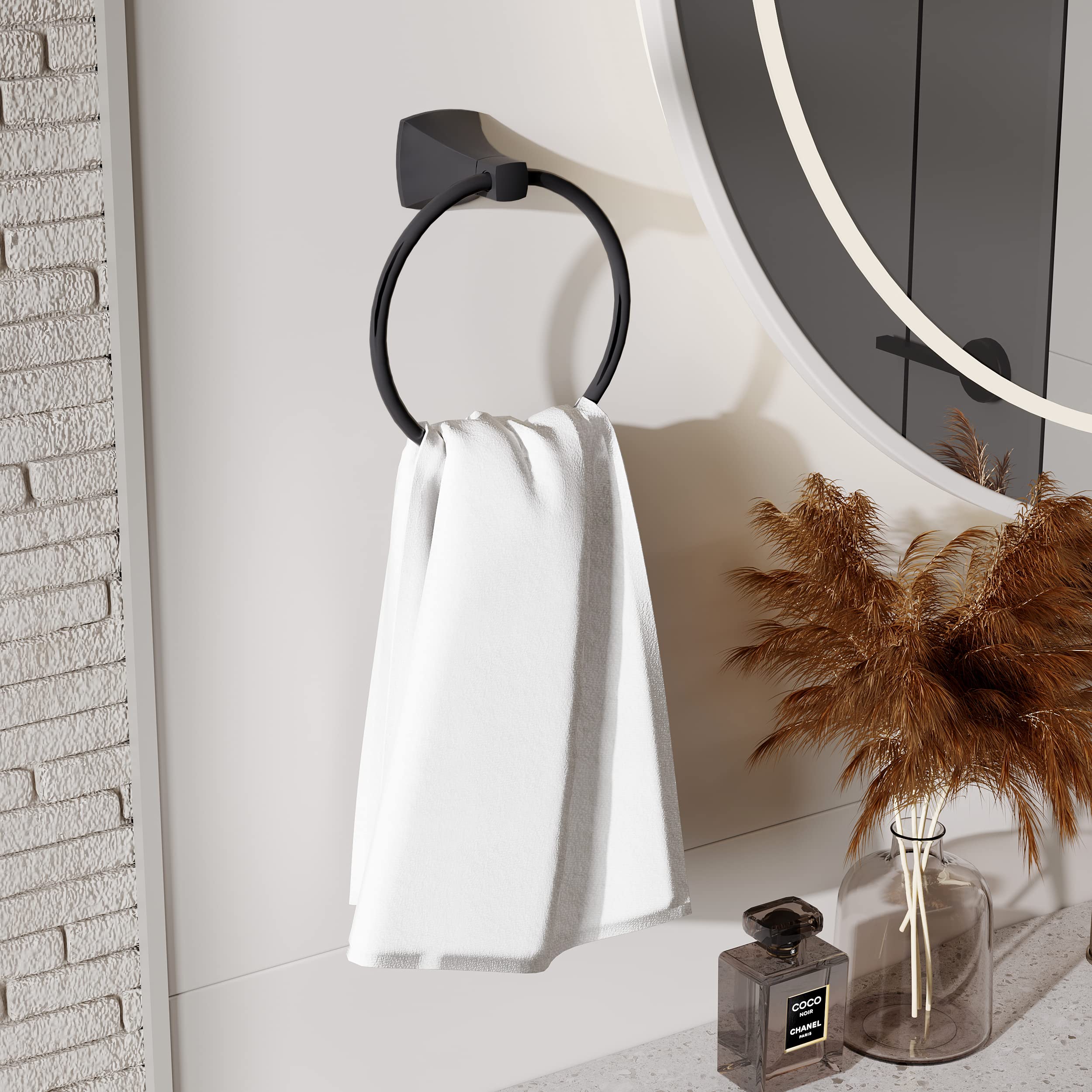 Wzrua Hand Towel Holder For Bathroom Kitchen Matte Black Towel Ring Towel Hanger Stainless Steel And Zinc Alloy Wall Mount