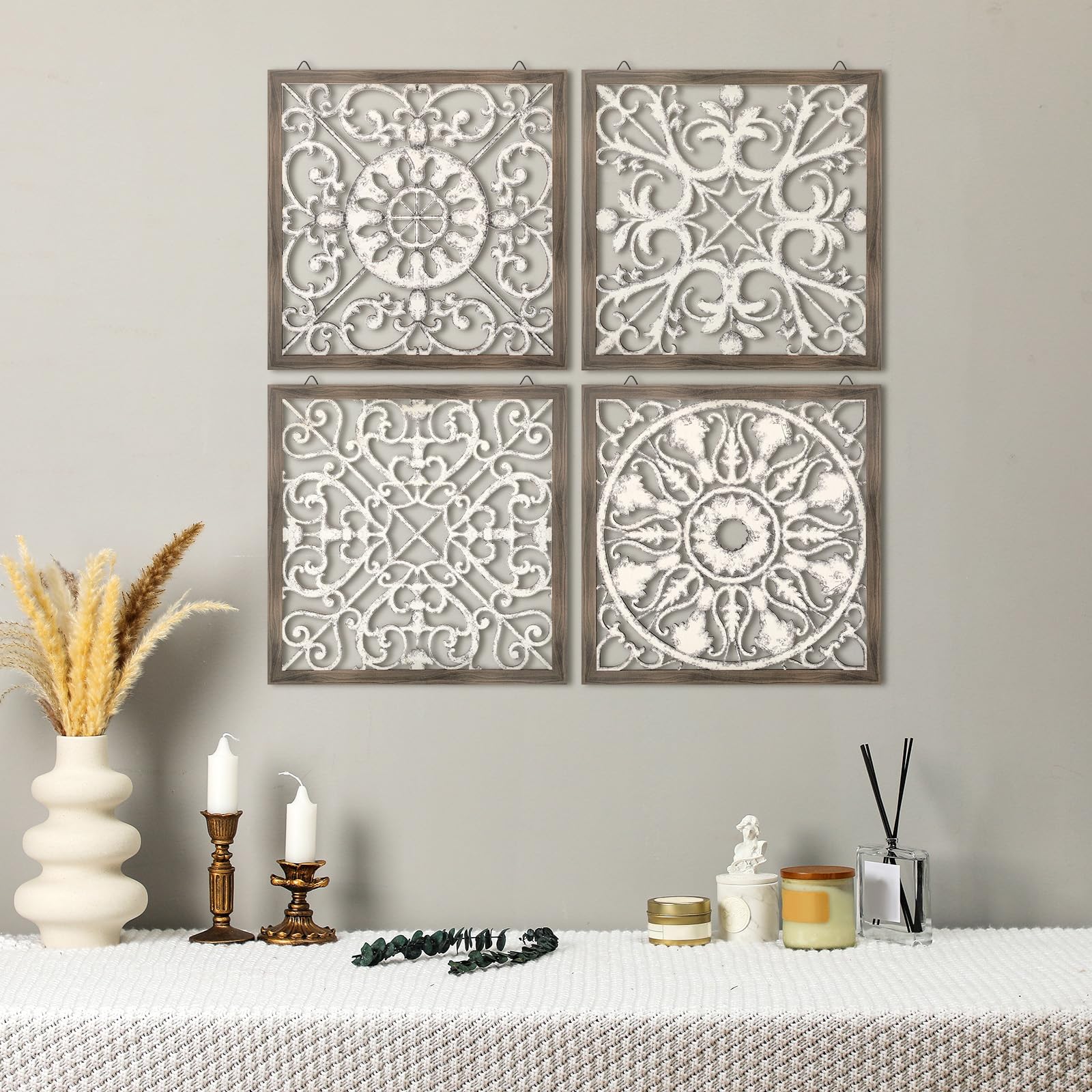 Tatuo 4 Pcs Wood Wall Art Wall Decor Farmhouse Wall Decor for Living Room Wooden Decorative Wood Panels Modern Wall Plaque for H