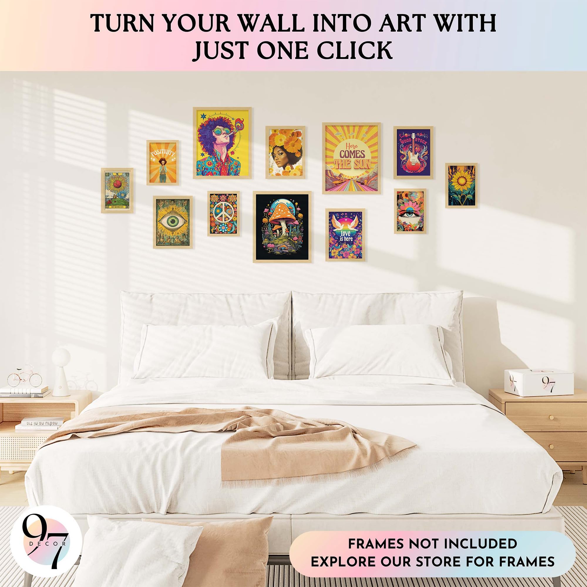 97 Decor Hippie Room Decor For Bedroom Aesthetic - Boho Hippie Wall Decor, 70S Decor For Home, Retro Wall Art Prints, Groovy Pic