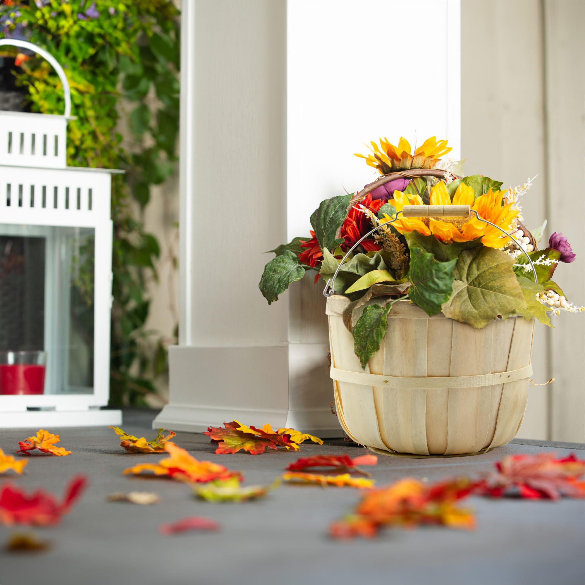 Cornucopia Round Wooden Baskets (2-Pack, Natural); Wood Fruit Buckets With Handle, 4-Quart Capacity; 6.1 Inch Tall By 8 Inch Dia