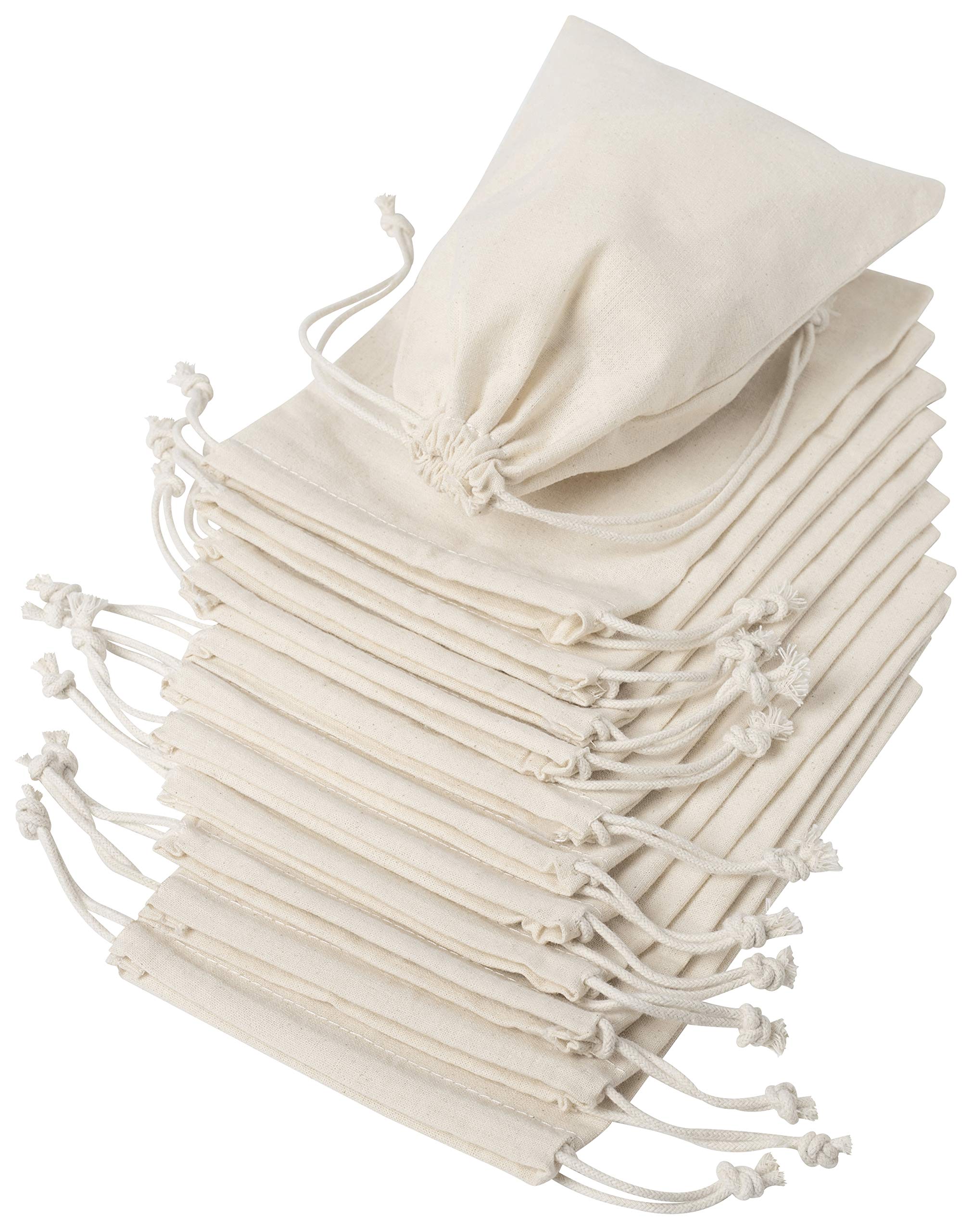 Dr 100 Percent Cotton Muslin Drawstring Bags 12-Pack For Storage Pantry Gifts, Birthday (5 X 7 Inch - 12 Pack, Beige)