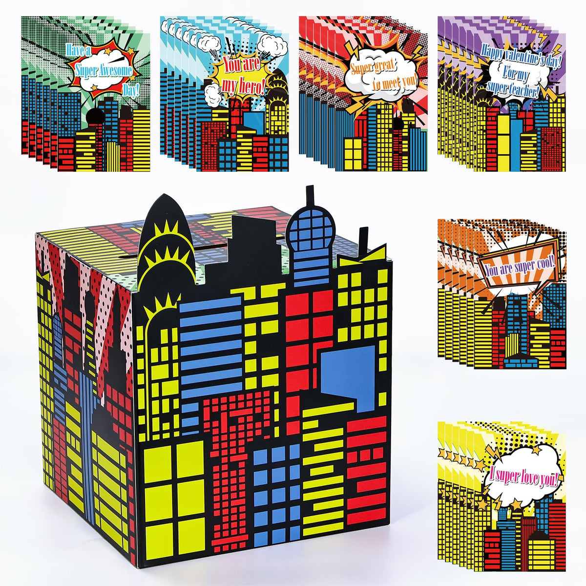 Rindojin Valentines Mailbox For Kids Hero Valentines Day Cards For Kids Classroom School Super Themed Party Supplies Valentines