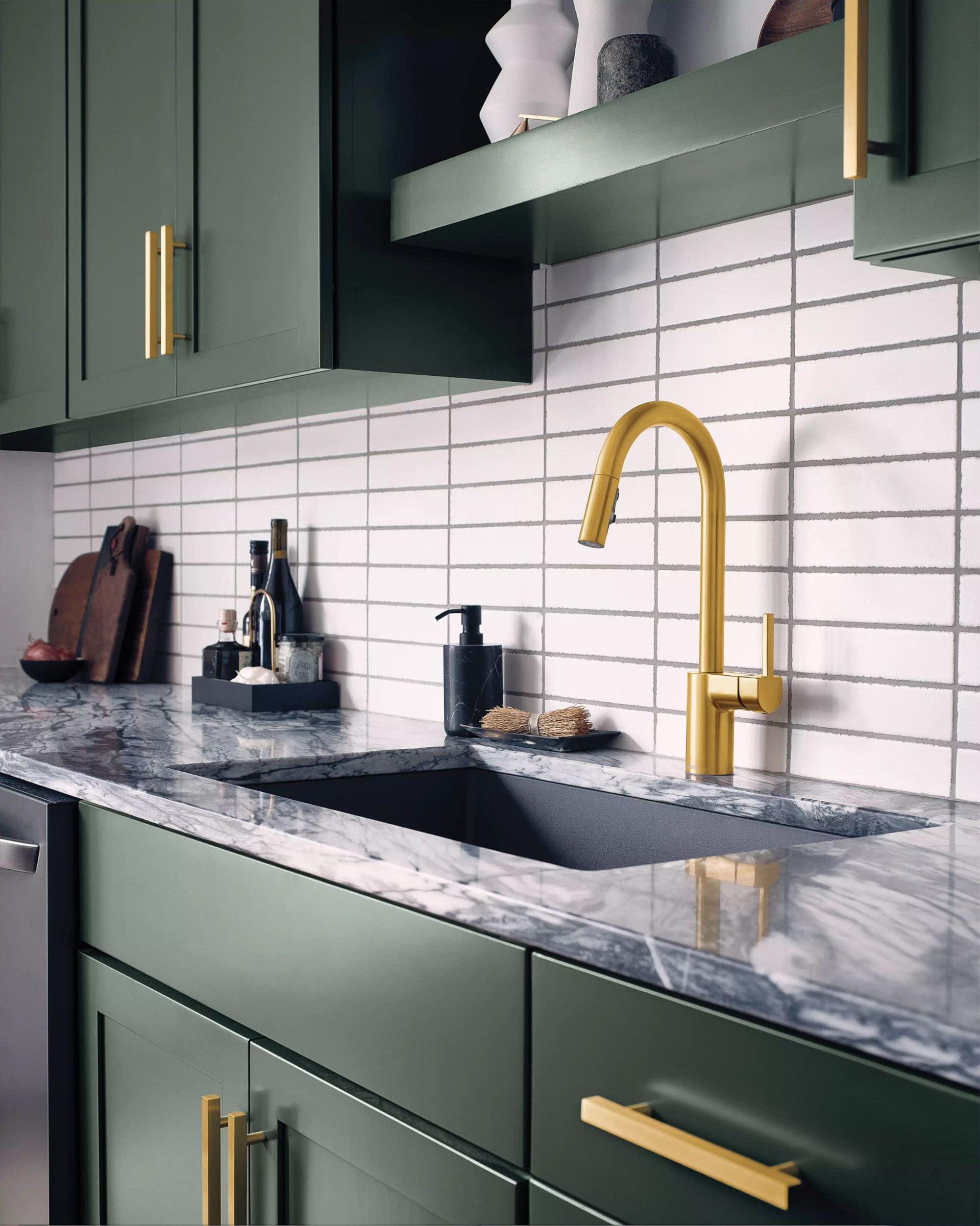 Moen Align Brushed Gold One-Handle Modern Kitchen Pulldown Faucet With Reflex Docking System And Power Clean Spray Technology, 7