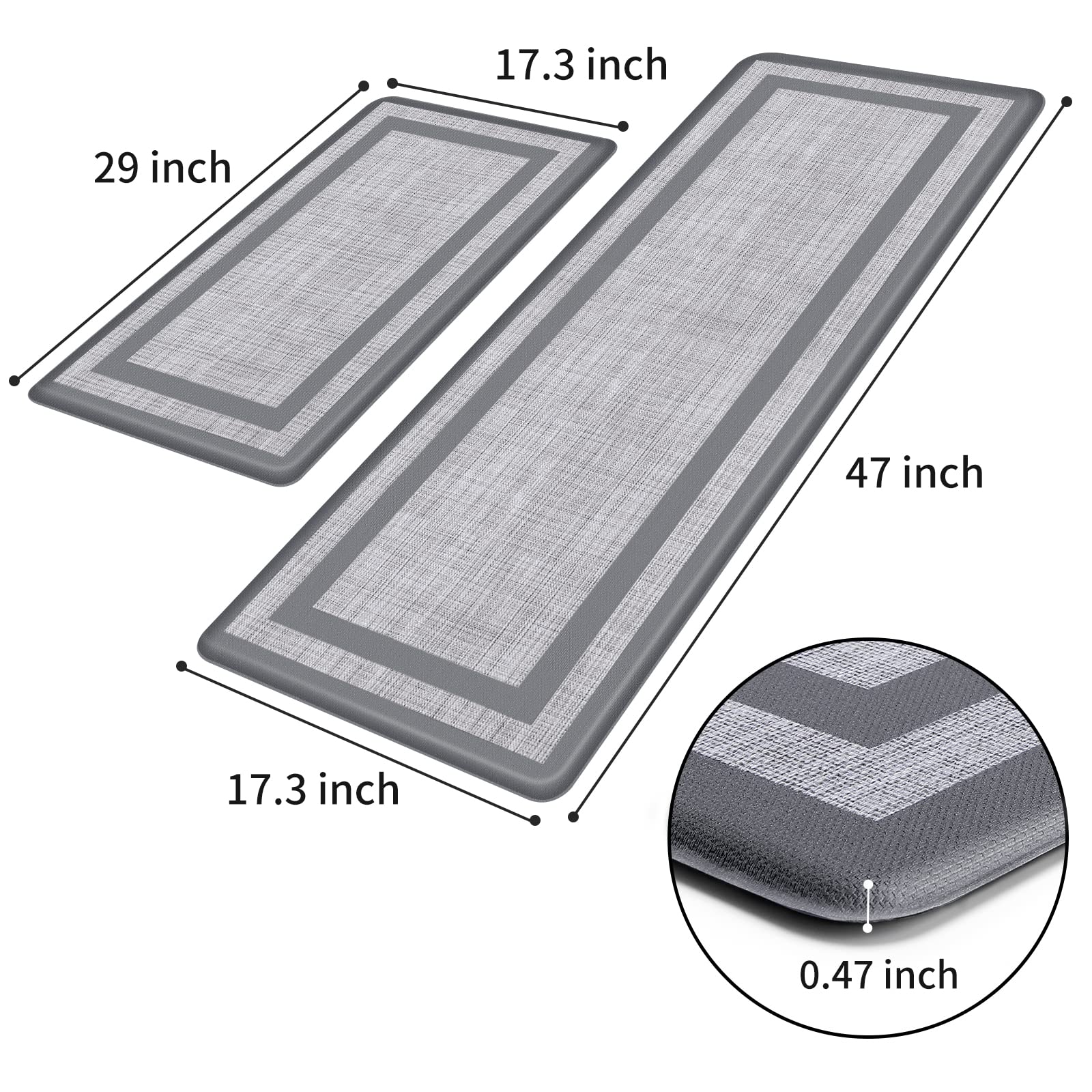 Mattitude Kitchen Mat [2 Pcs] Cushioned 0.47 Inch Non-Skid Waterproof Rugs Ergonomic Comfort Standing Mat For Floor, Office, Sin