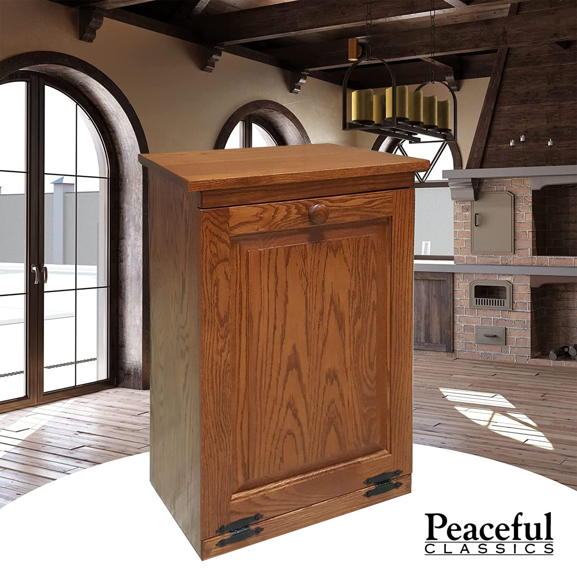 Peaceful Classics Tilt Out Trash Cabinet- Amish Handcrafted Wooden Pull Out Cabinet, Decorative Trash Bin Cabinet For Kitchen, B