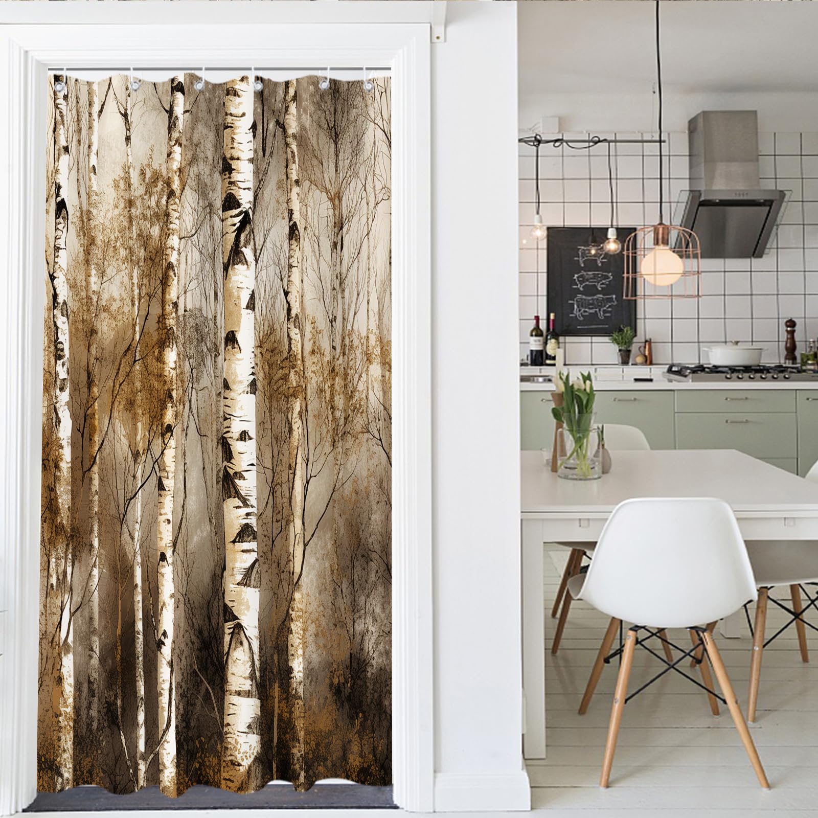 Theblackspot Birch Tree Shower Curtain Sets Rustic Western Country Bath Curtains Decor Grommet With Hooks 36'' W    72'' H