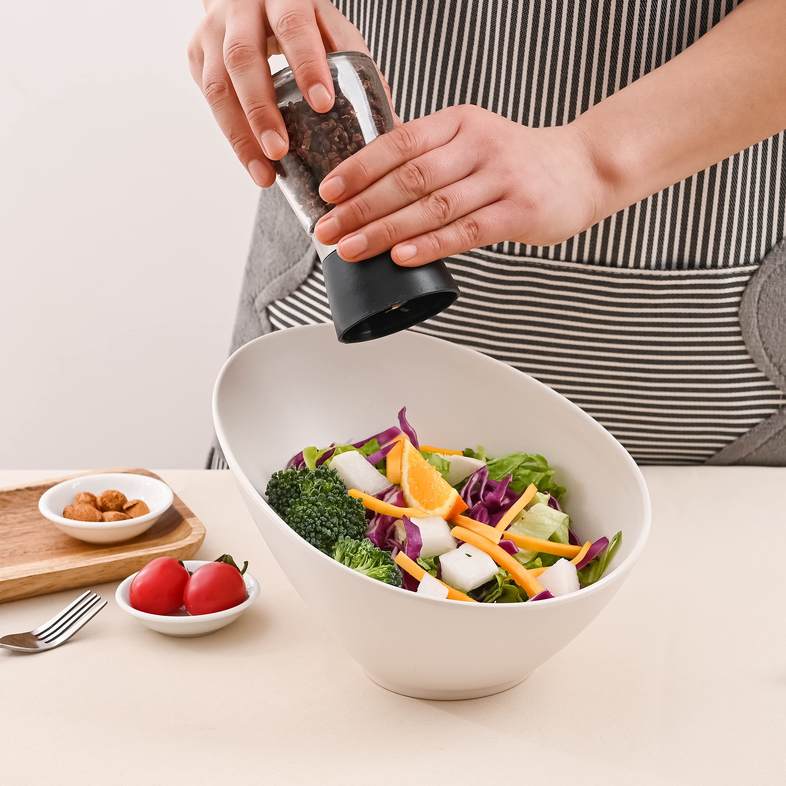 Lovyanxue Bamboo Fiber Salad Bowls, 4 Packs Serving Bowls Porcelain,Compostable 33 Ounce Elegant White Angled Bowls For Salad, P