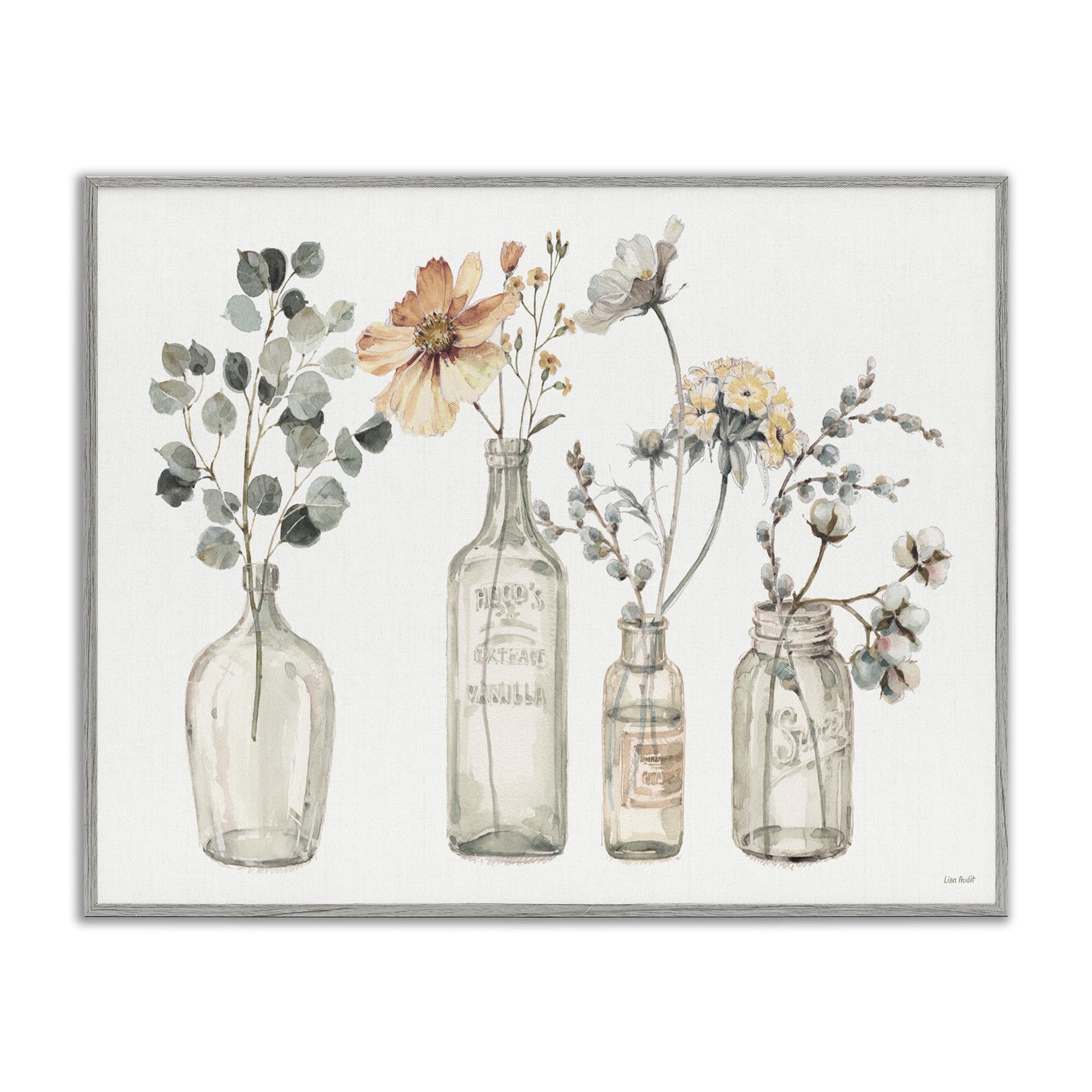 Stupell Industries Antique Floral Bouquets Flowers Glass Jar Painting Framed Giclee Art Design by Lisa Audit