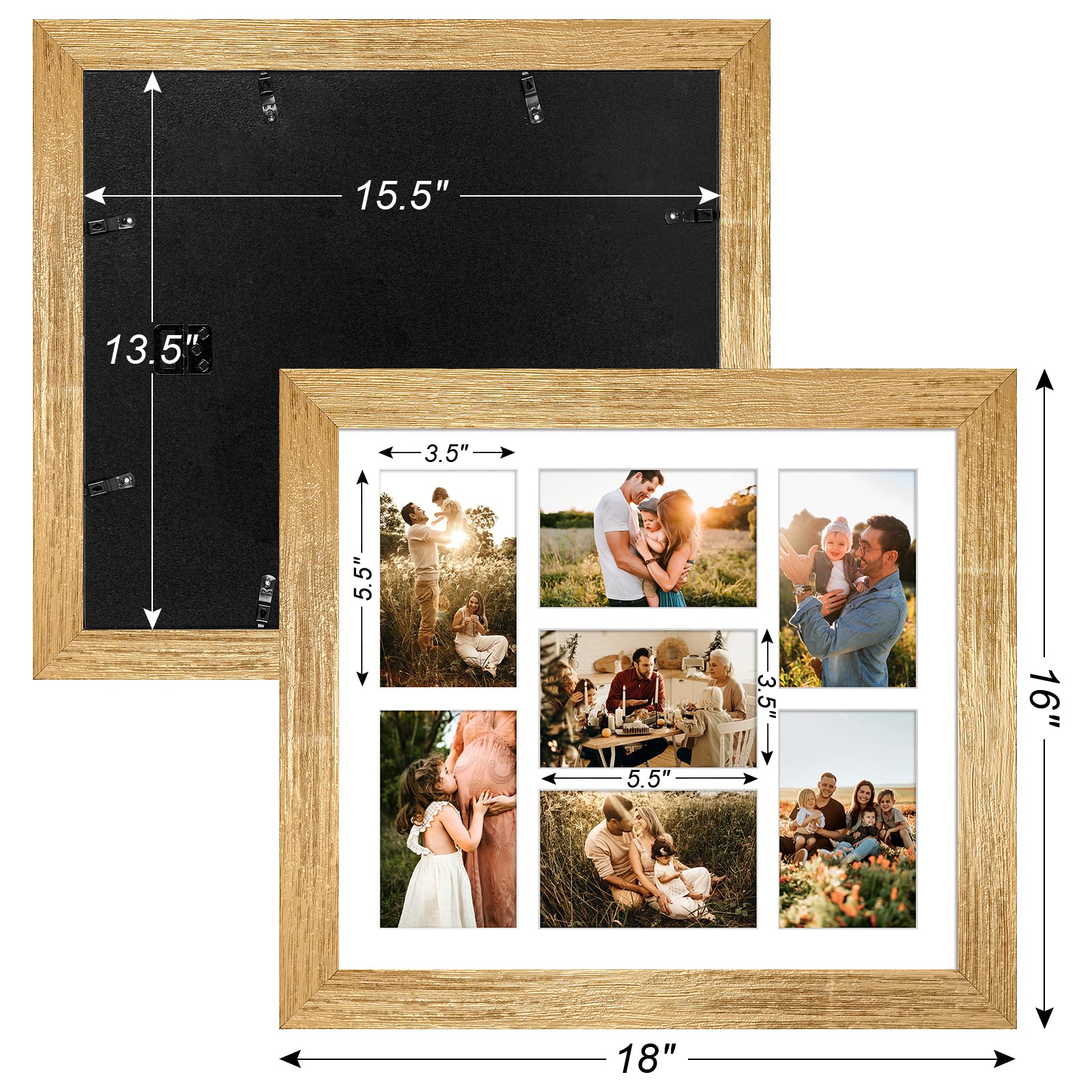 Gaevuian 13.5x15.5 Picture Frame Display 7 opening 4X6 Picture Frame Collage,Multi Photo Frame with Mat,Plexiglass,Wall or Table